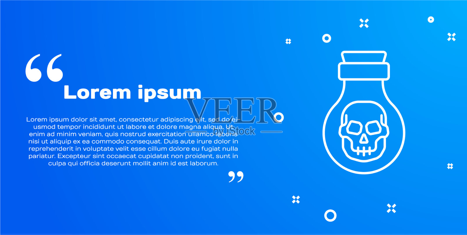 白线毒药瓶图标隔离在蓝色插画图片素材