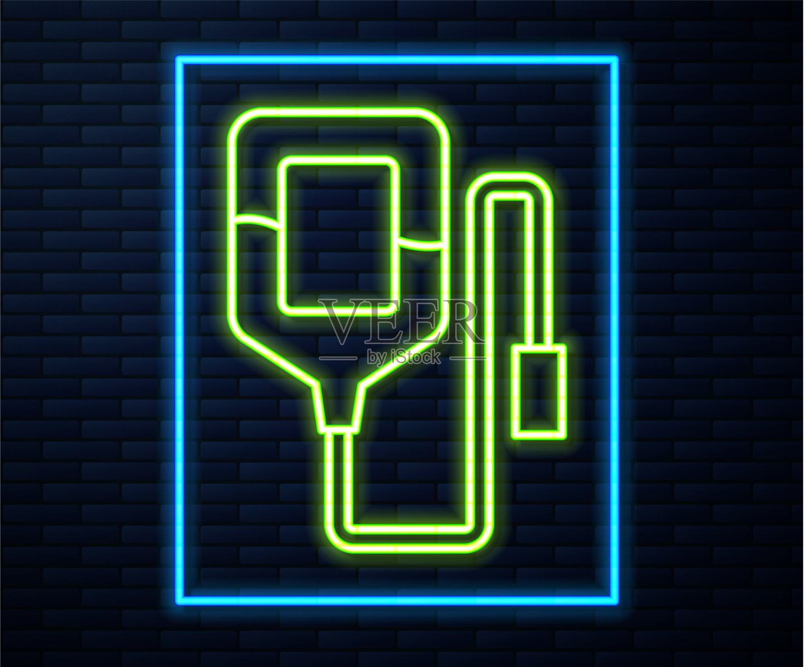 发光的霓虹灯线iv袋图标隔离在砖块上插画图片素材