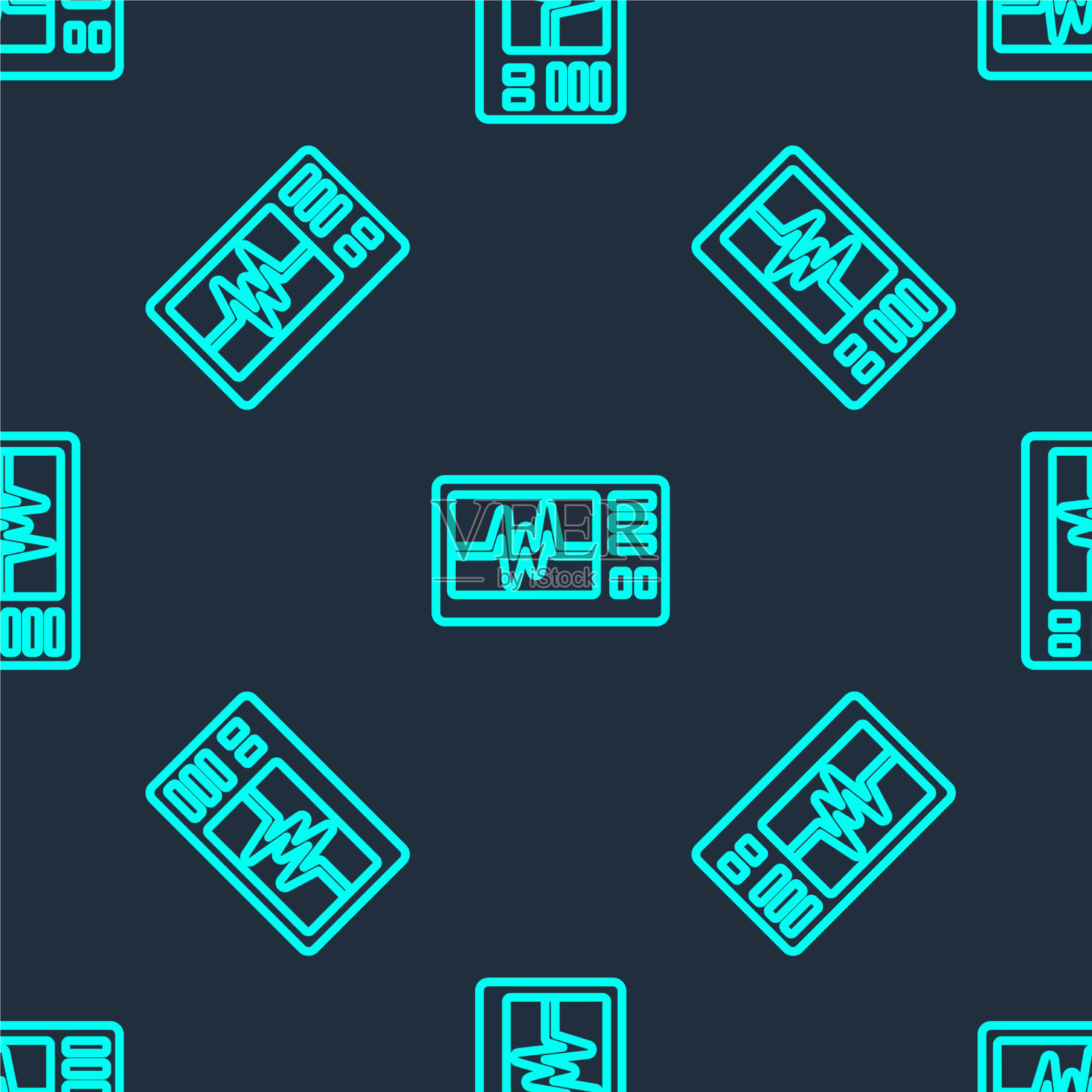 有心电图图标的绿线电脑监视器插画图片素材