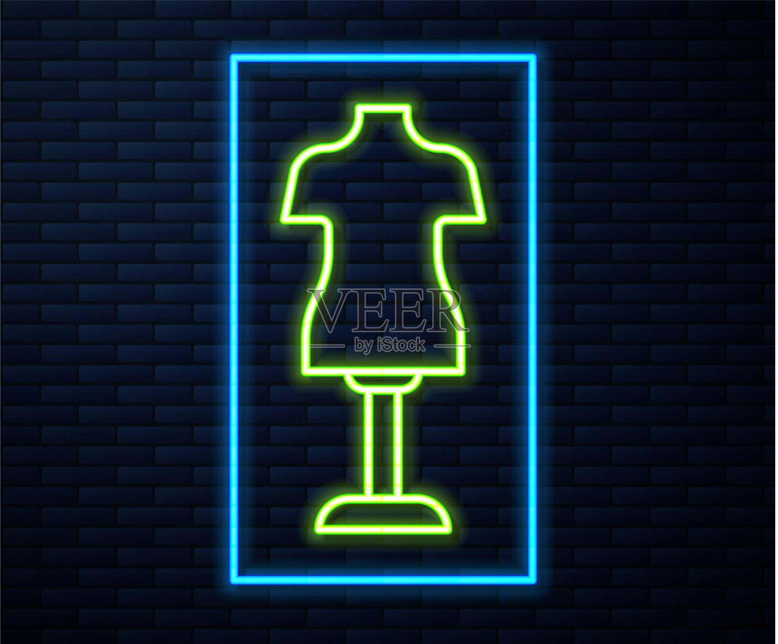 发光的霓虹线人体模型图标孤立在砖块上插画图片素材