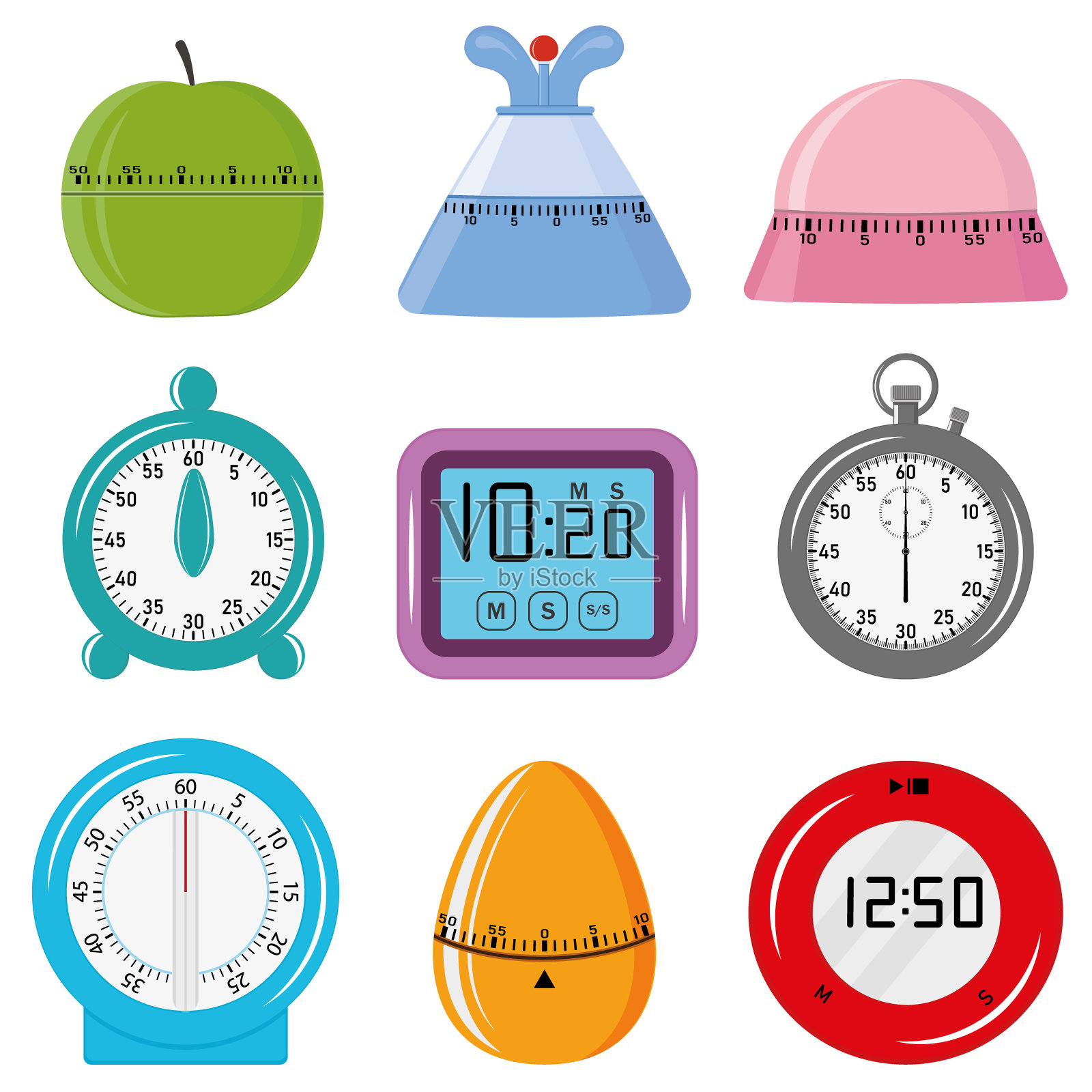 厨房定时器设置，彩色矢量插图图标素材