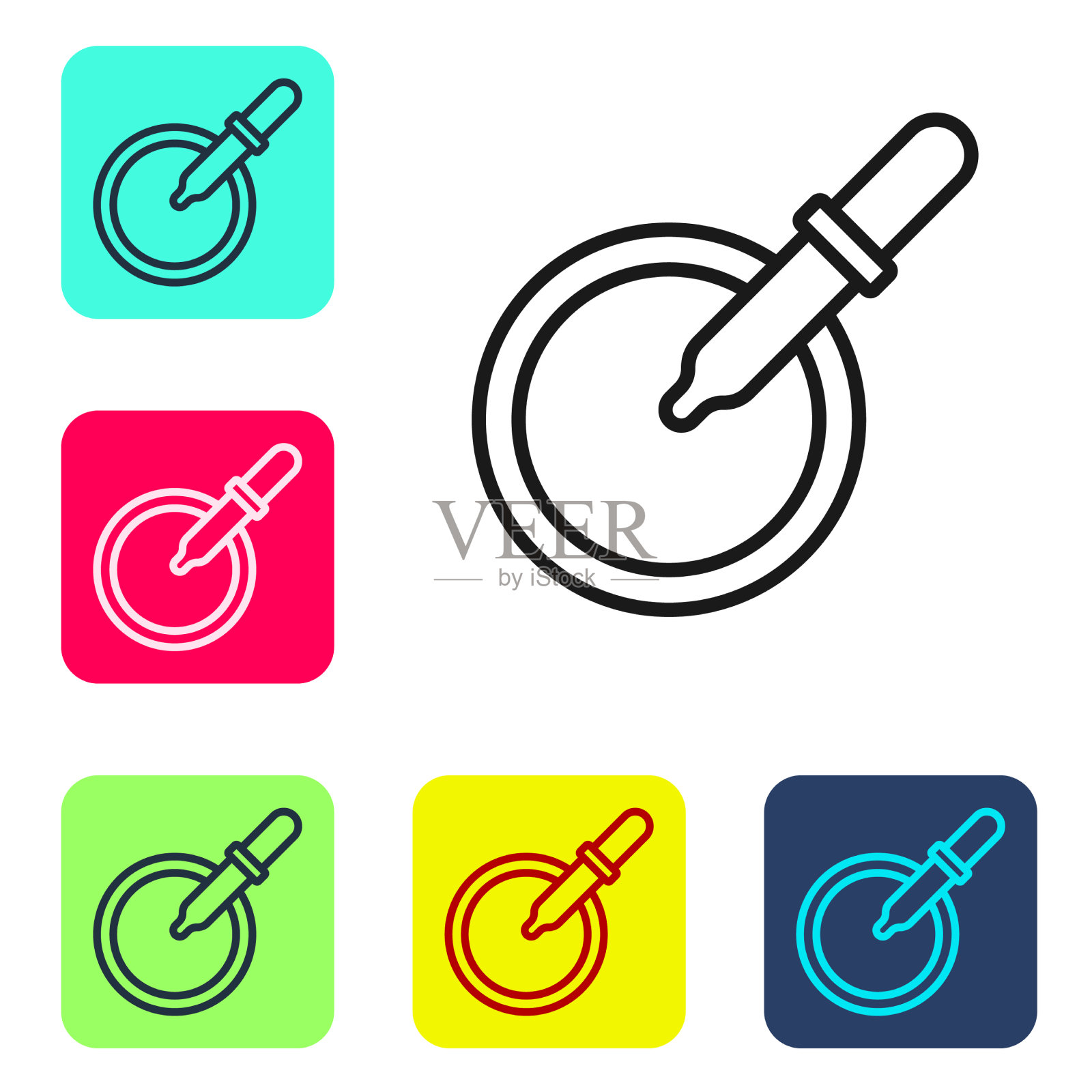 带吸管图标的黑色线培养皿被隔离图标素材