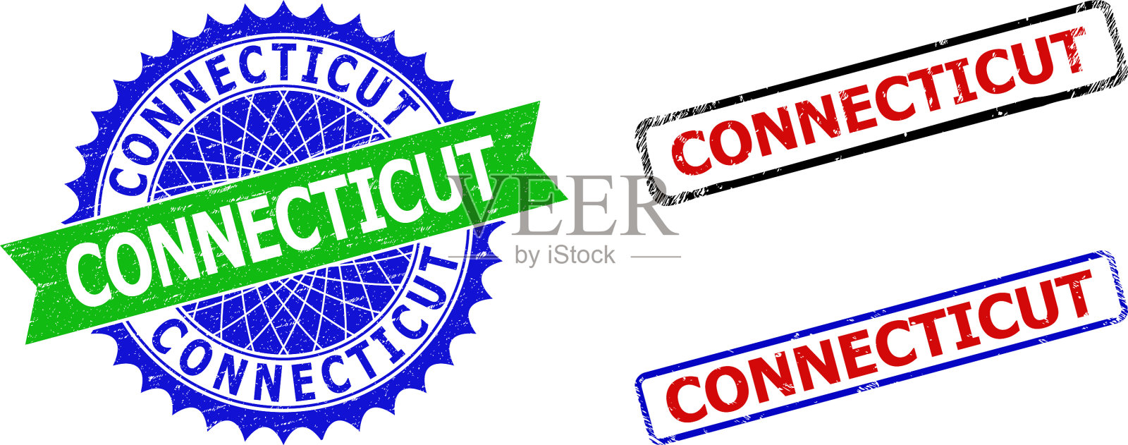 康涅狄格玫瑰形和矩形双色印章插画图片素材