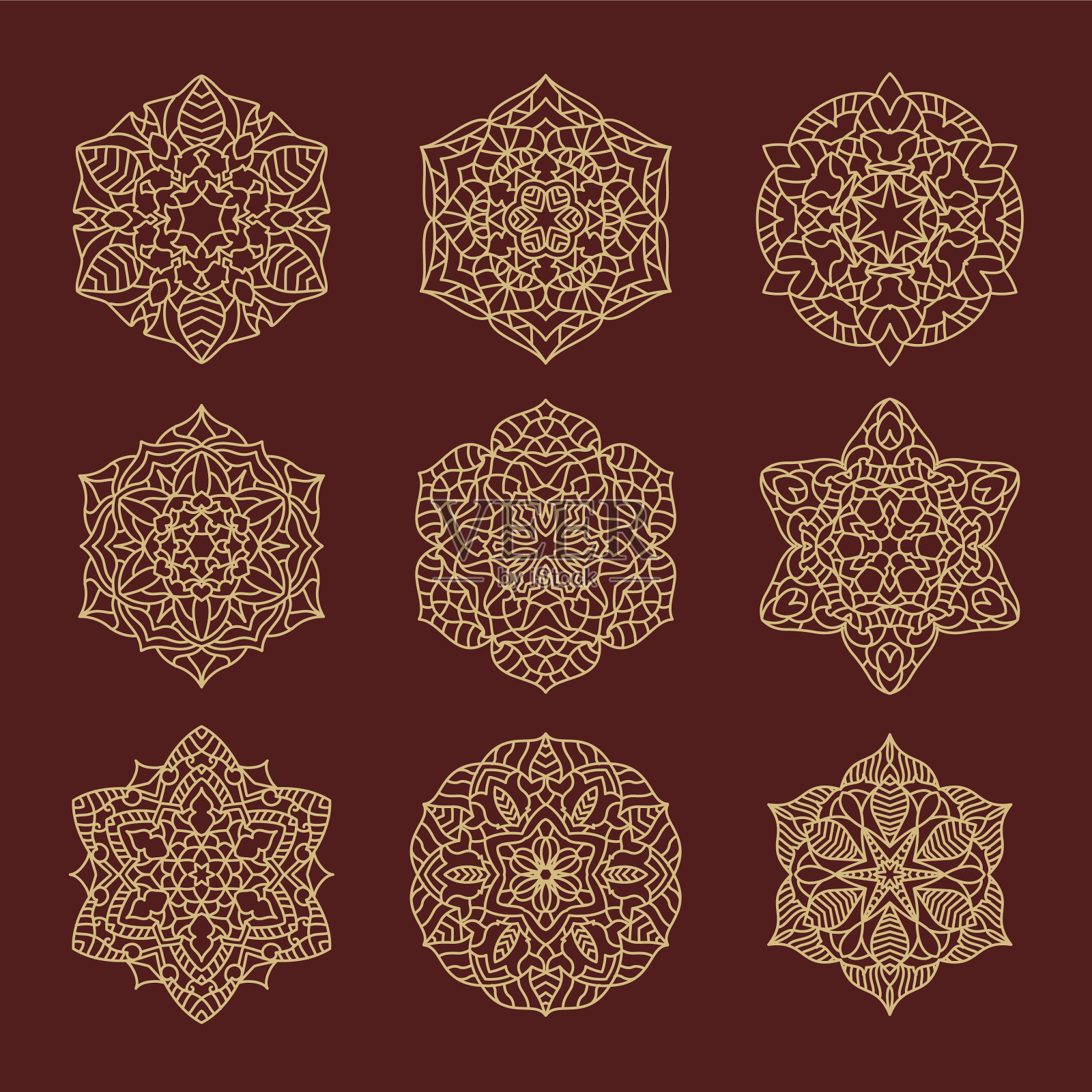 阿拉伯风格曼荼罗装饰圆套插画图片素材