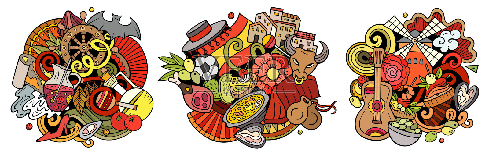 西班牙卡通涂鸦设计集插画图片素材