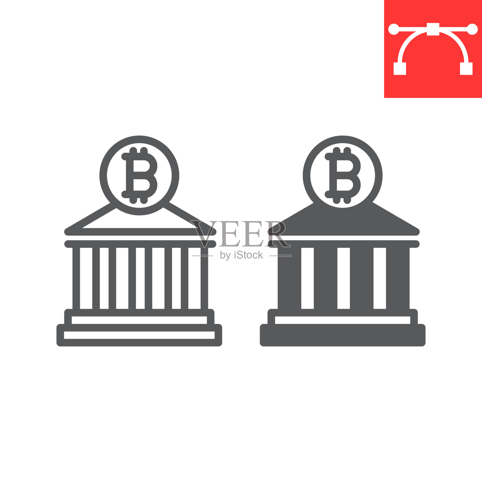 比特币银行线和字形图标建设和插画图片素材