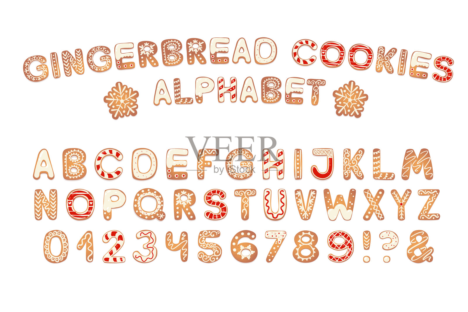 圣诞姜饼饼干字母插画图片素材