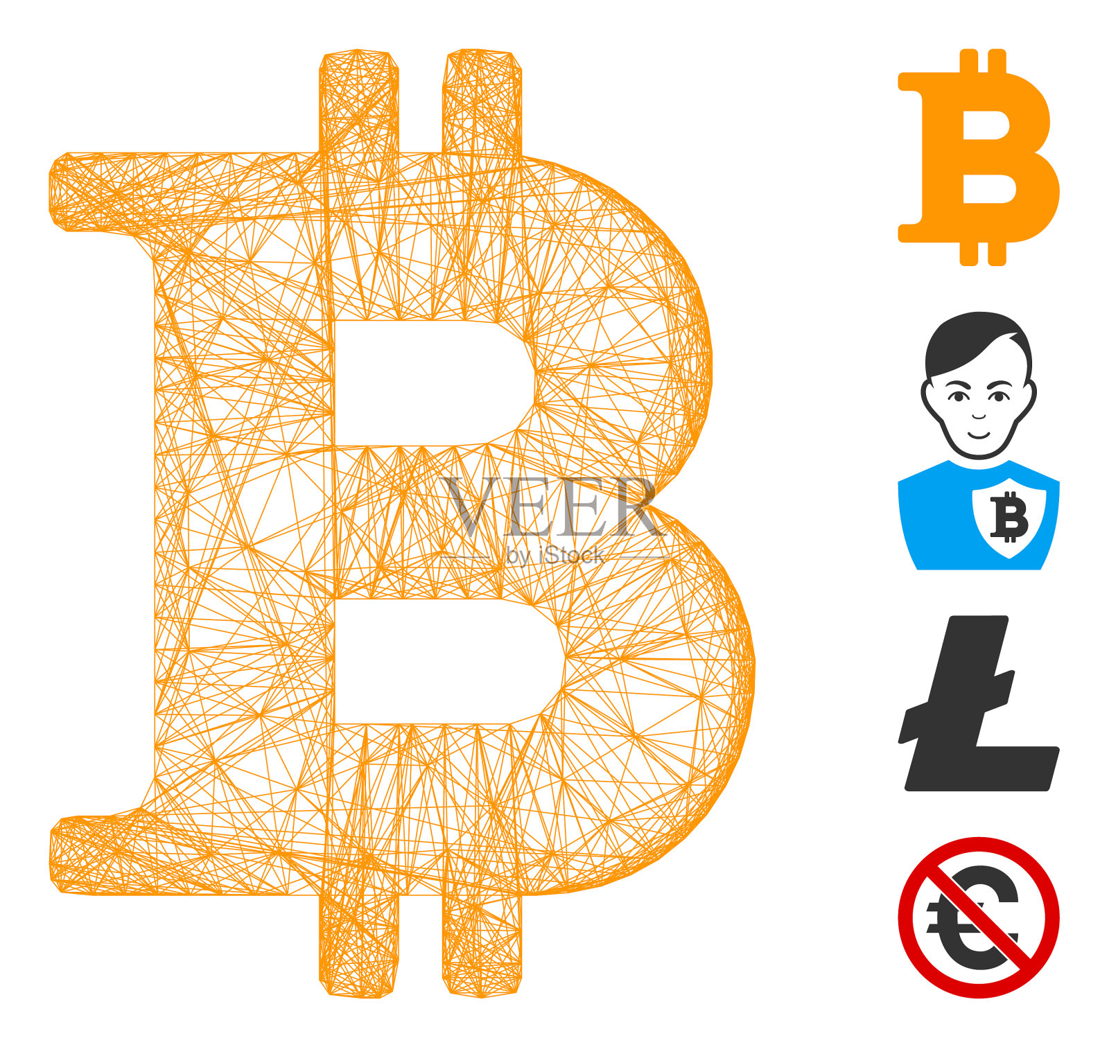线性比特币符号网格插画图片素材
