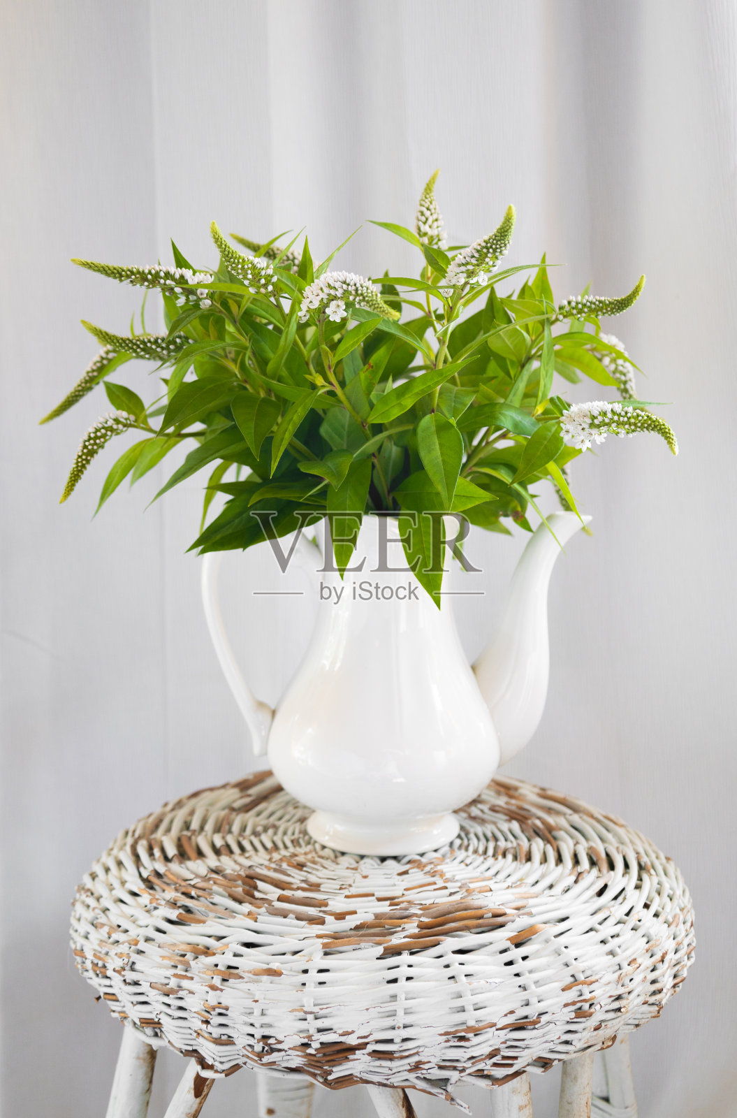 鹅颈松松乡野白瓷茶壶照片摄影图片