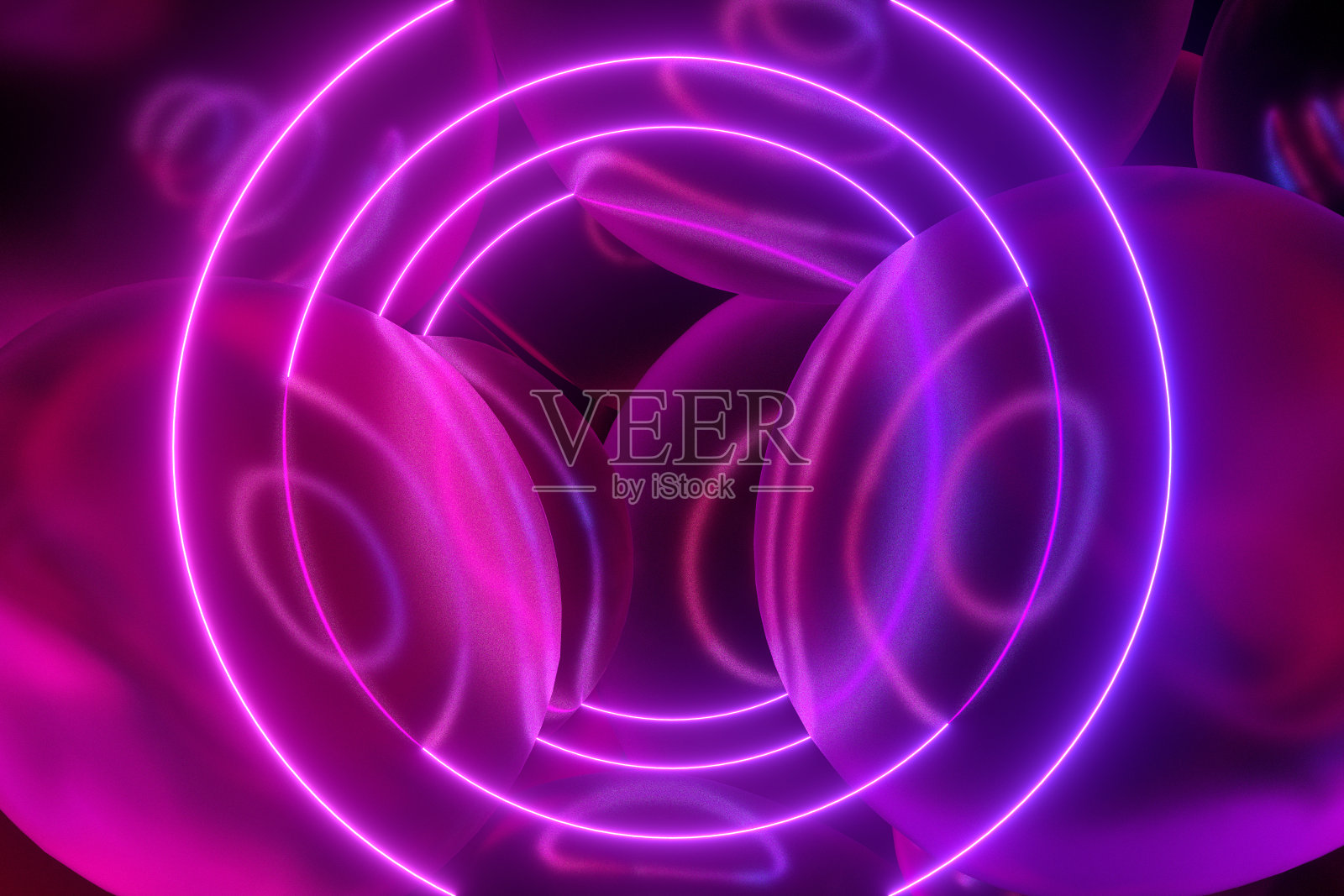 霓虹灯与飞行的球，发光的线背景照片摄影图片