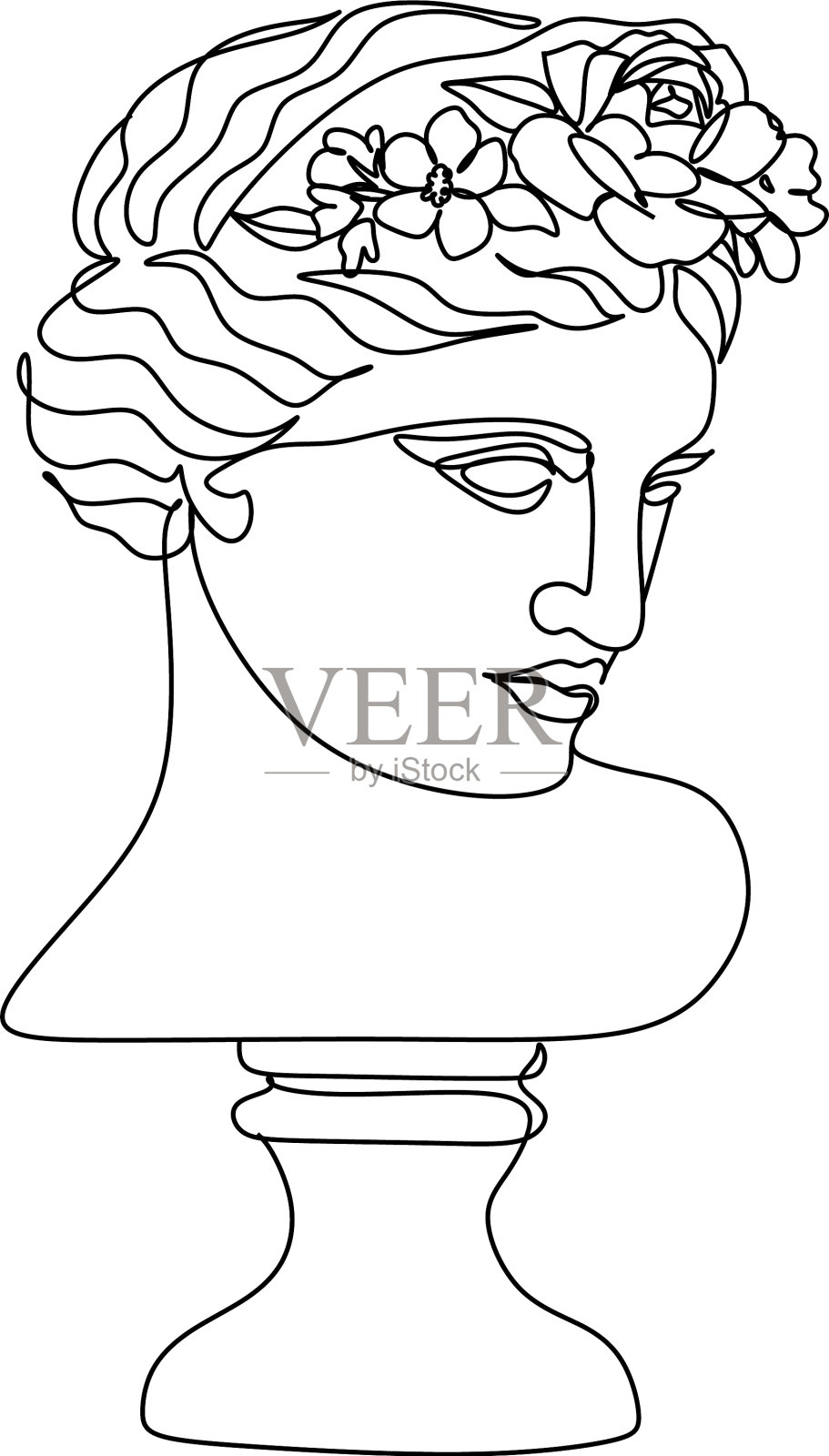 女性线条画线条艺术花卉头像标志插画图片素材