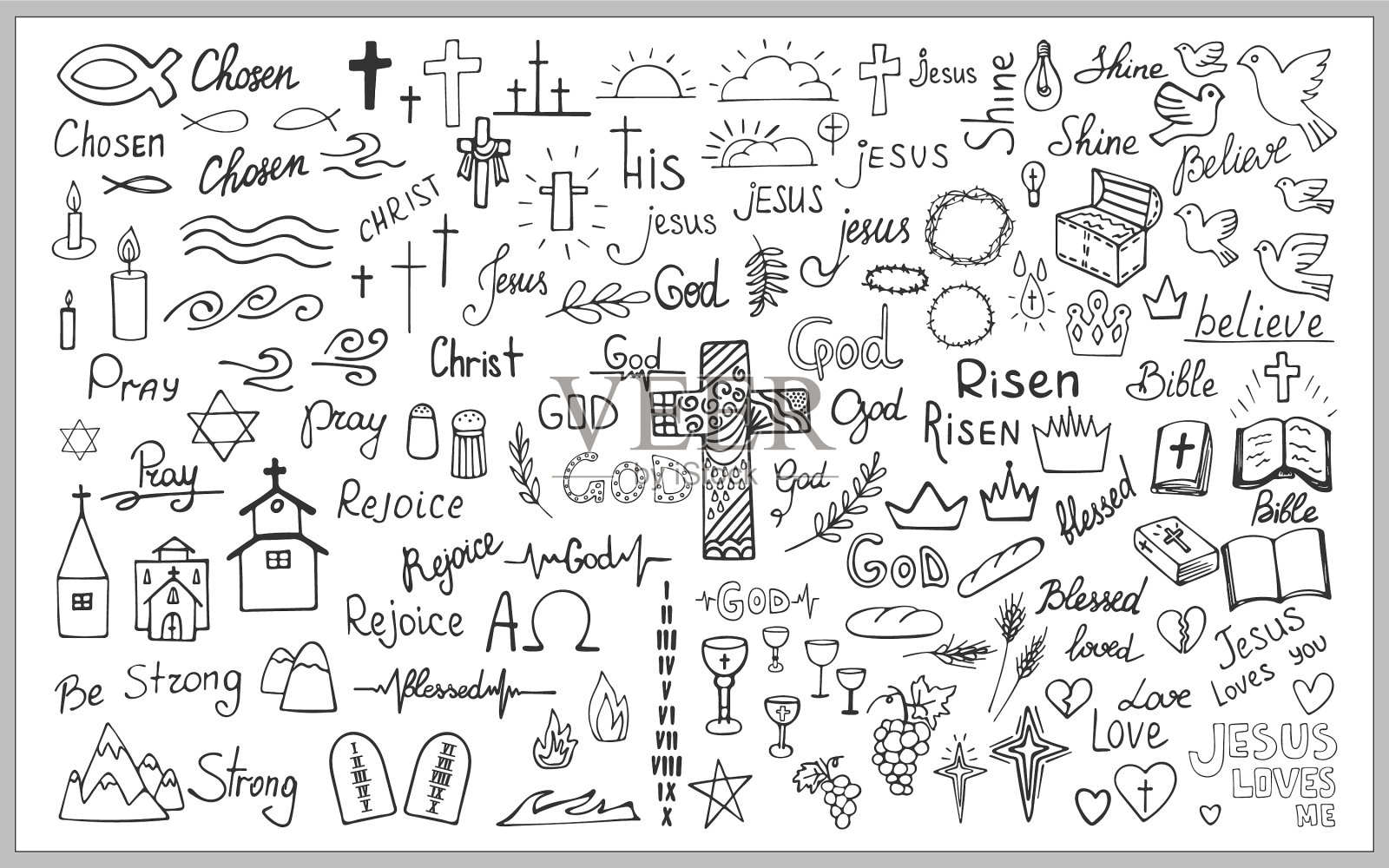 大设置不同的基督教图标标签图标素材