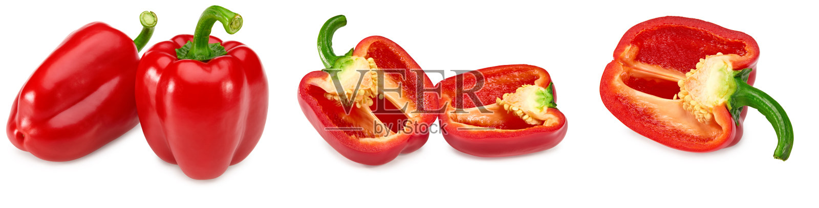 红色甜椒孤立在白色背景上。剪切路径。集合照片摄影图片