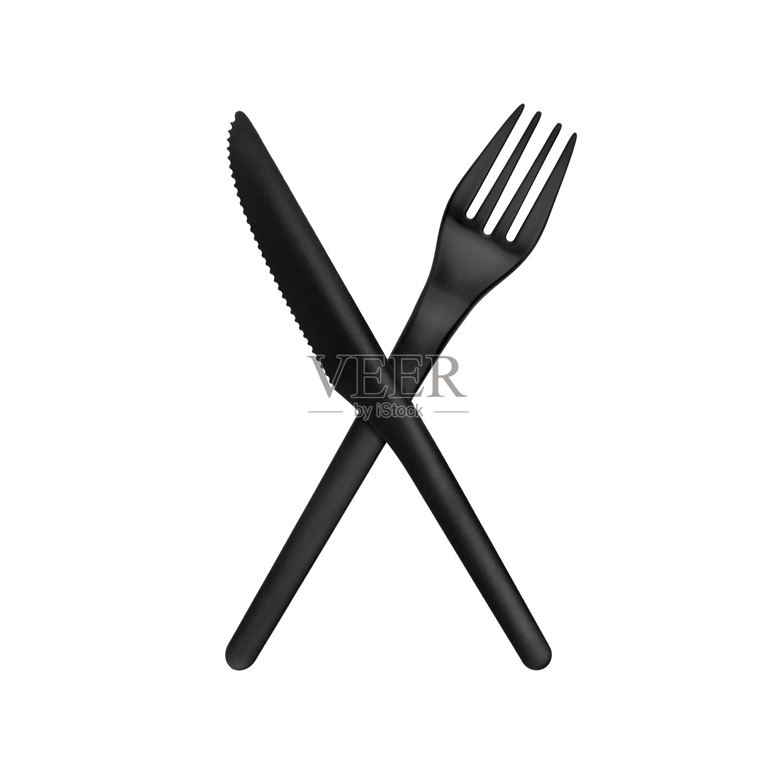 塑料刀叉集白色背景孤立特写，一次性塑料餐具，一次性黑色塑料刀叉，厨房用具，餐具，早餐，午餐，晚餐，晚餐，快餐照片摄影图片