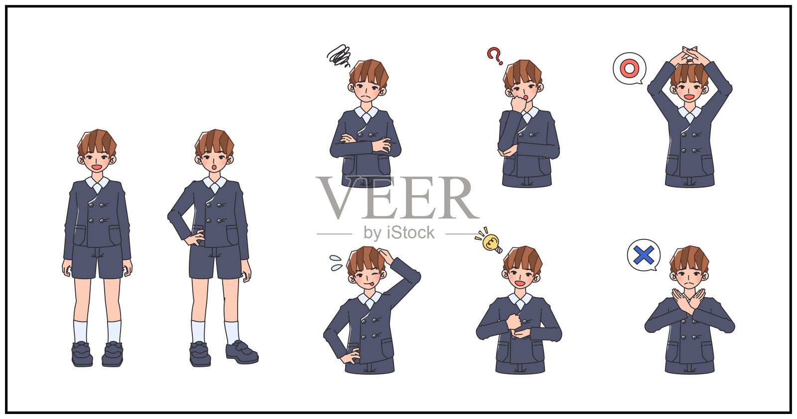 一个男学生的一系列不同反应插画图片素材