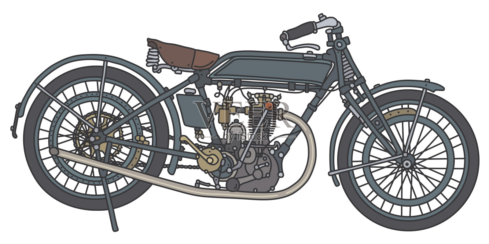 老式的绿色摩托车插画图片素材
