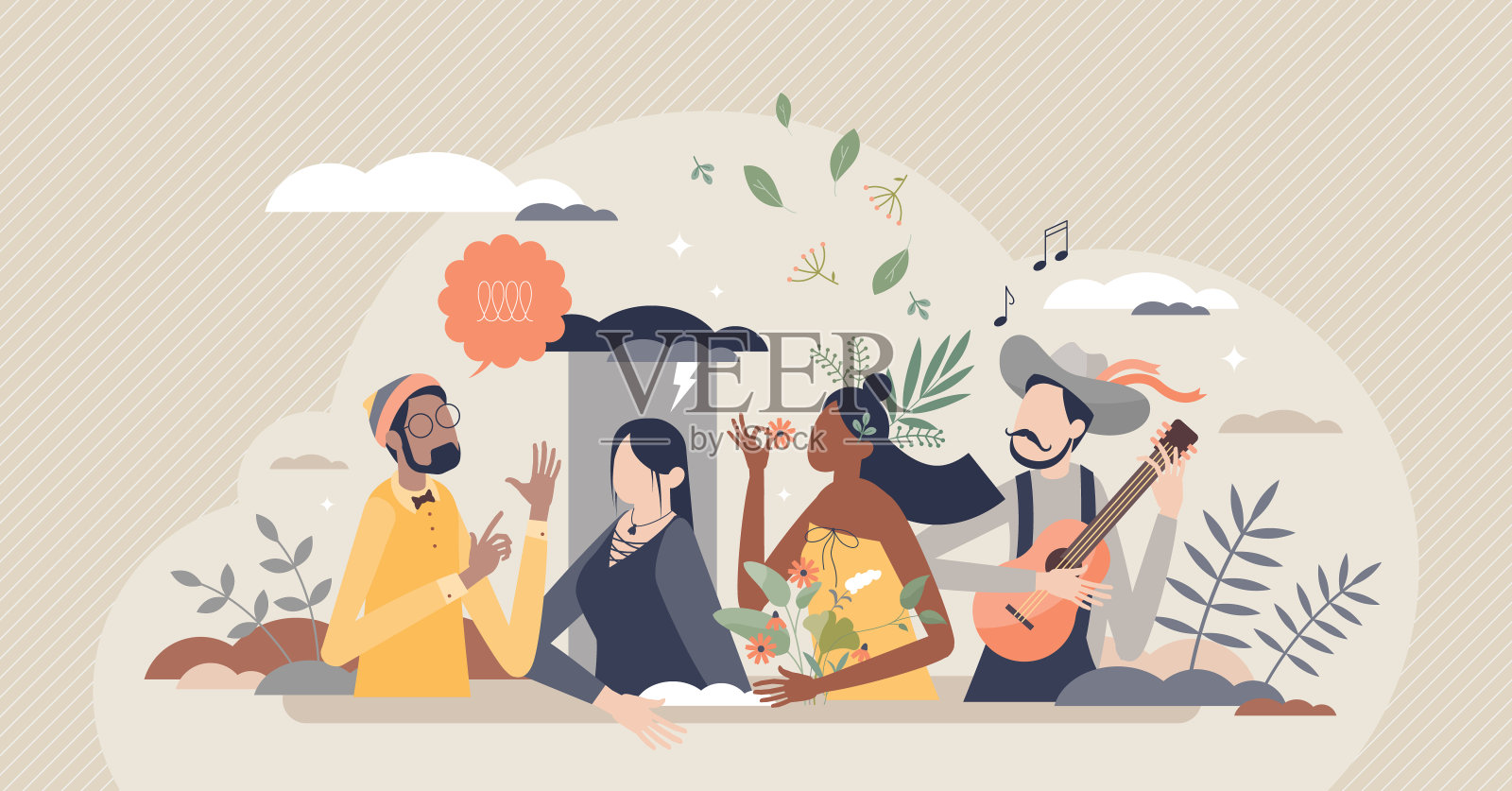 亚文化和身份表达与服装风格的小人概念插画图片素材