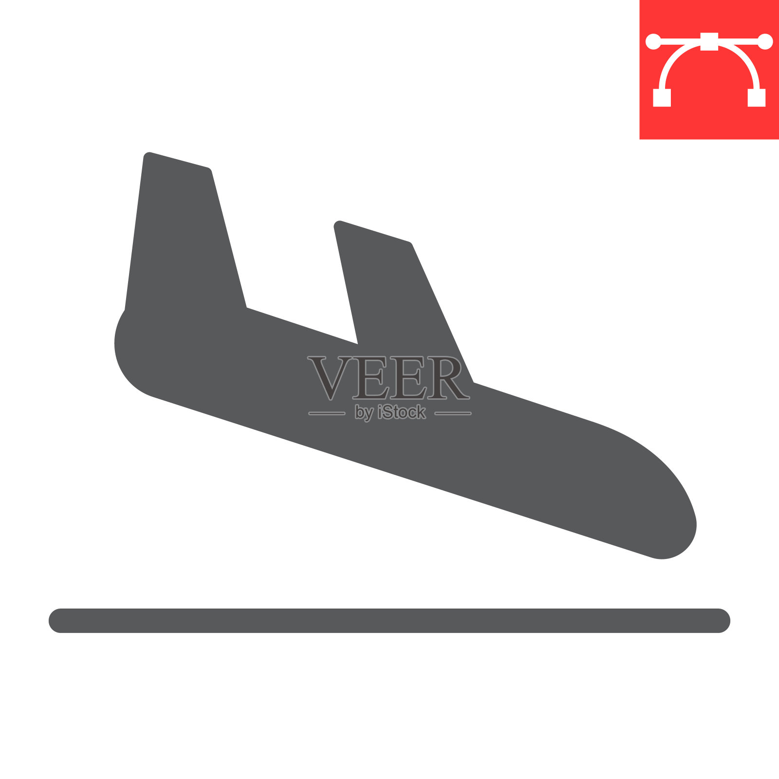 飞机着陆字形图标，飞机和到达，机场到达矢量图标，矢量图形，可编辑笔画实符号，eps 10。图标素材