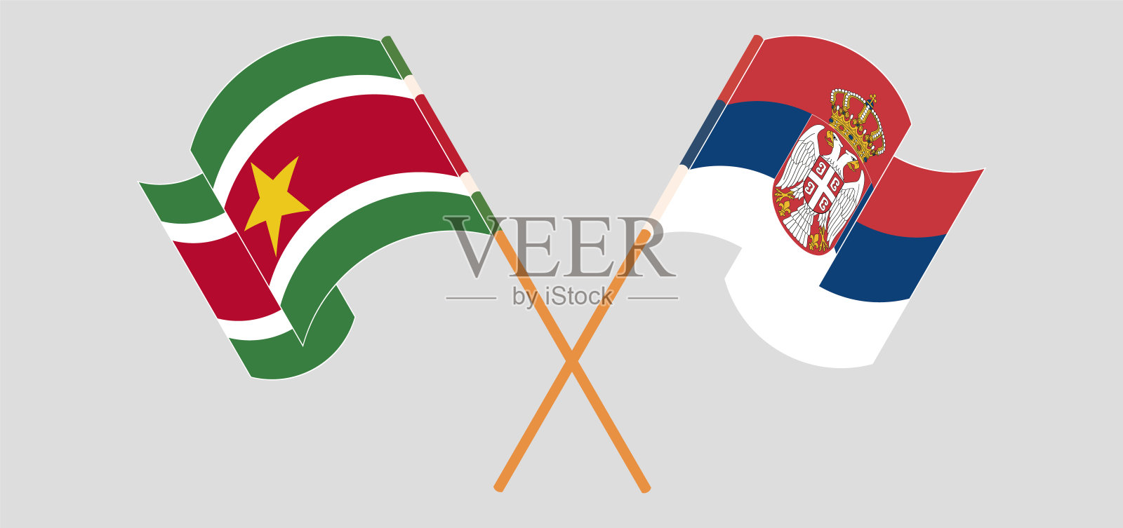 交叉挥舞着苏里南和塞尔维亚的旗帜设计元素图片