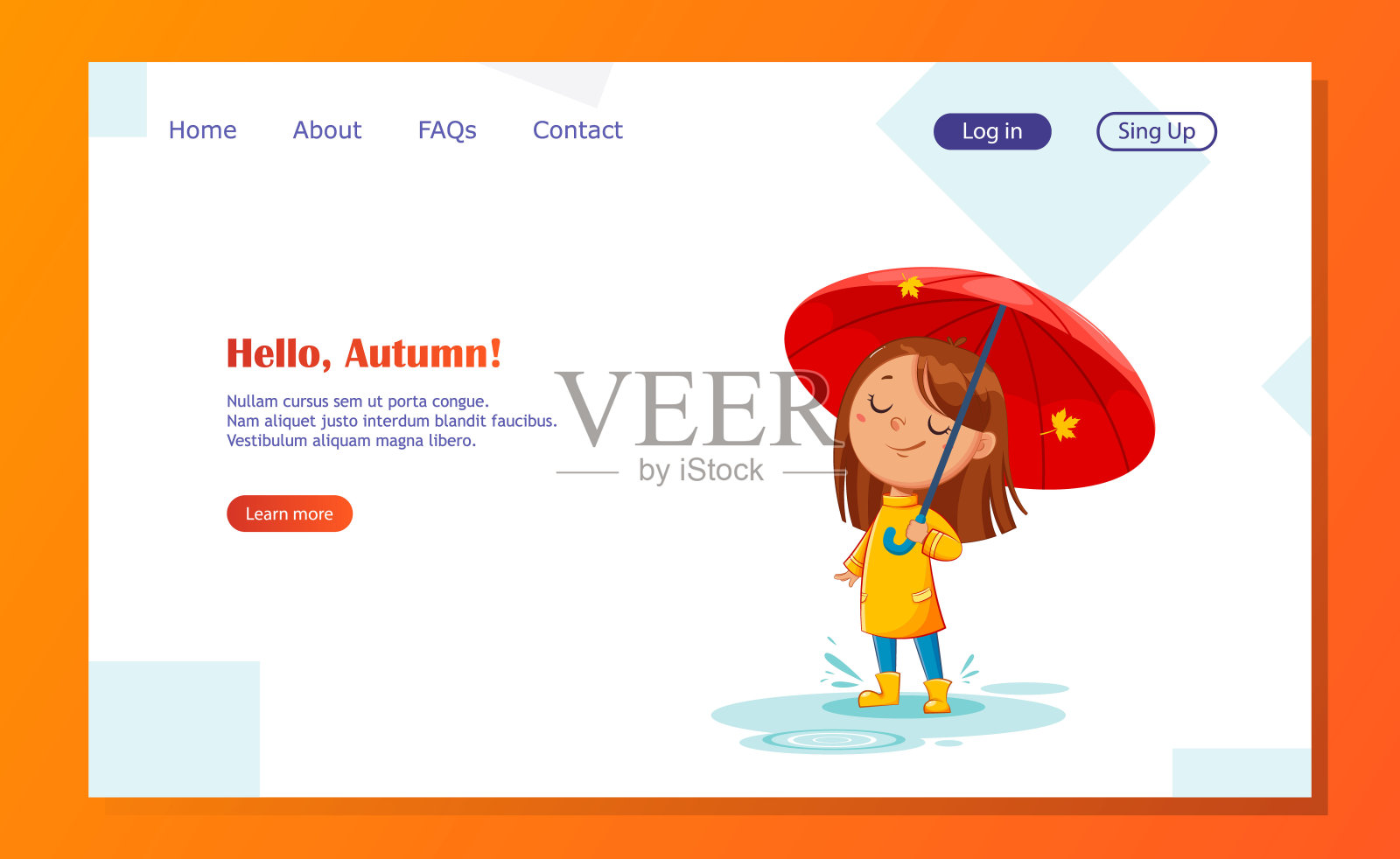 女孩穿着雨衣，多雨的秋天插画图片素材