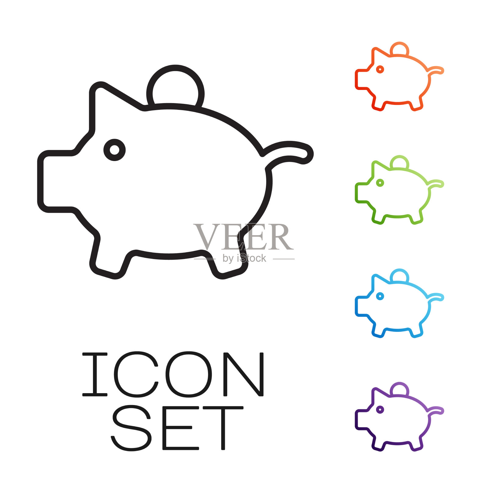 黑线储蓄罐图标孤立在白色图标素材