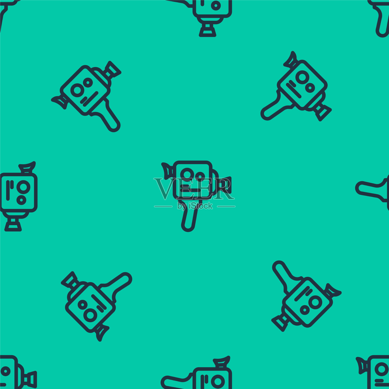 蓝线复古电影摄像机图标孤立插画图片素材