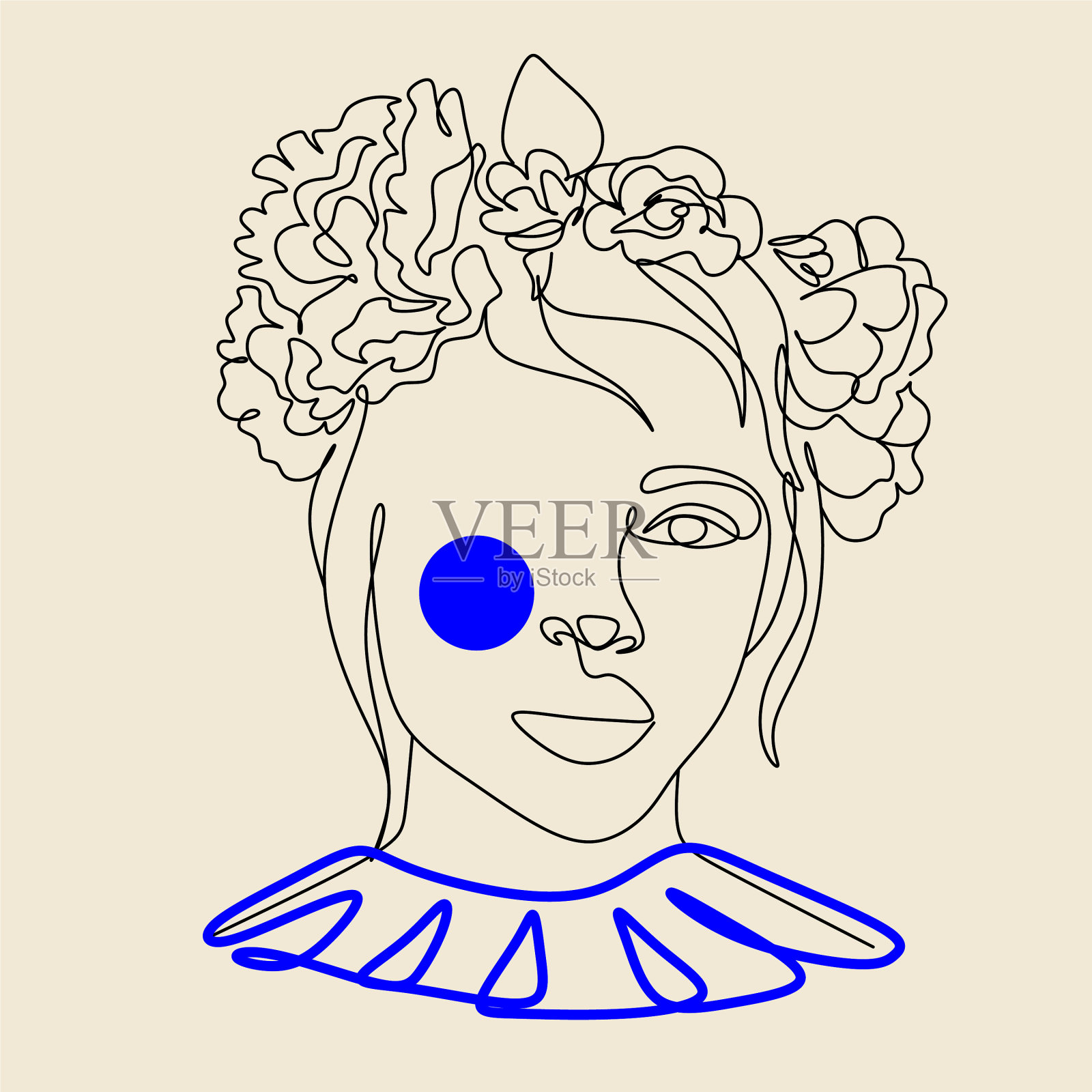 女人的头与花组成手绘插画图片素材