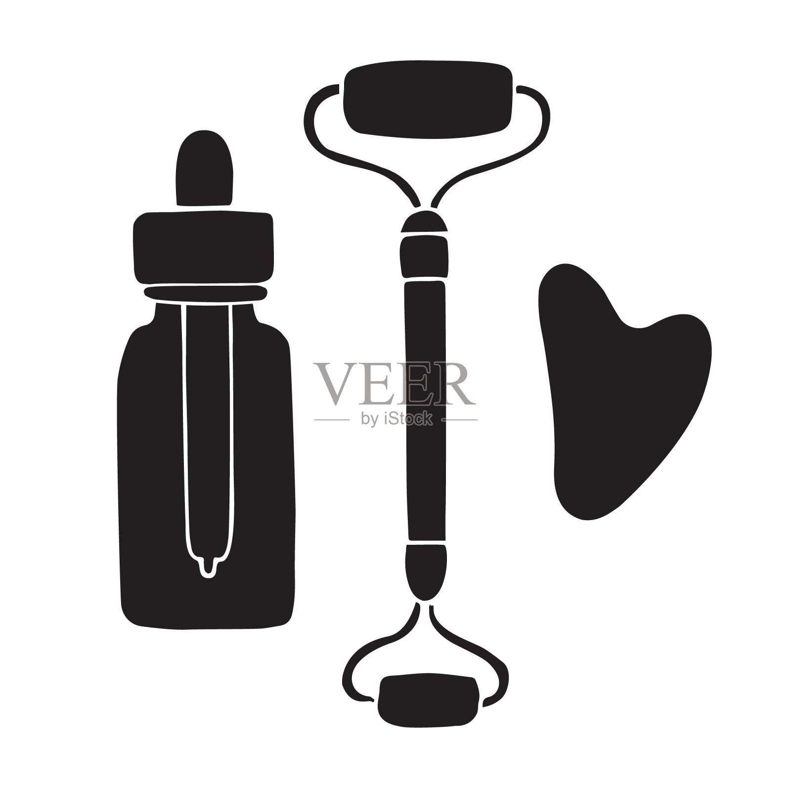 矢量手绘涂鸦速写黑瓜沙玉辊和油瓶集插画图片素材