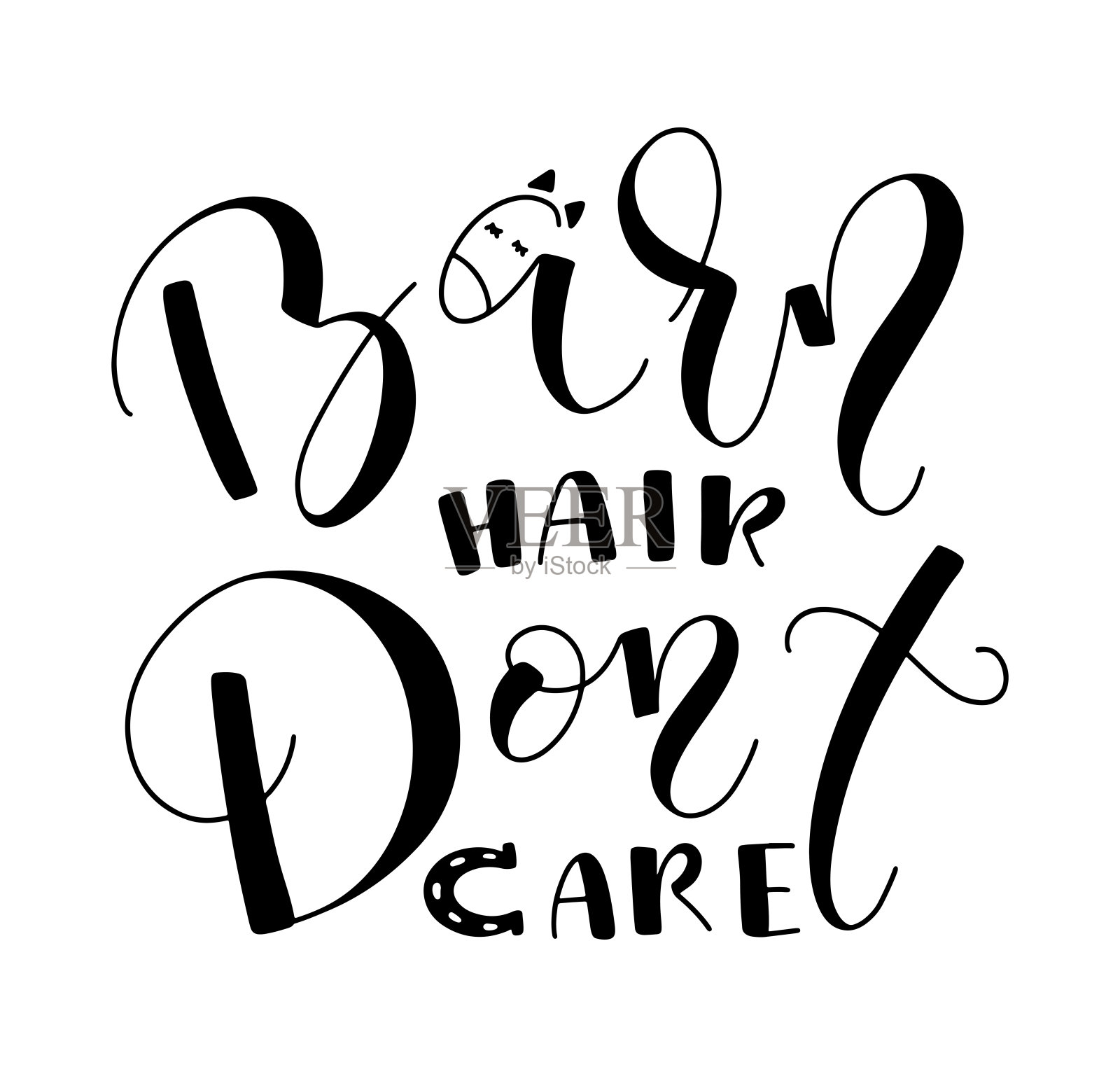 PrintBarn头发不在乎-黑色字母与涂鸦马，矢量插图插画图片素材