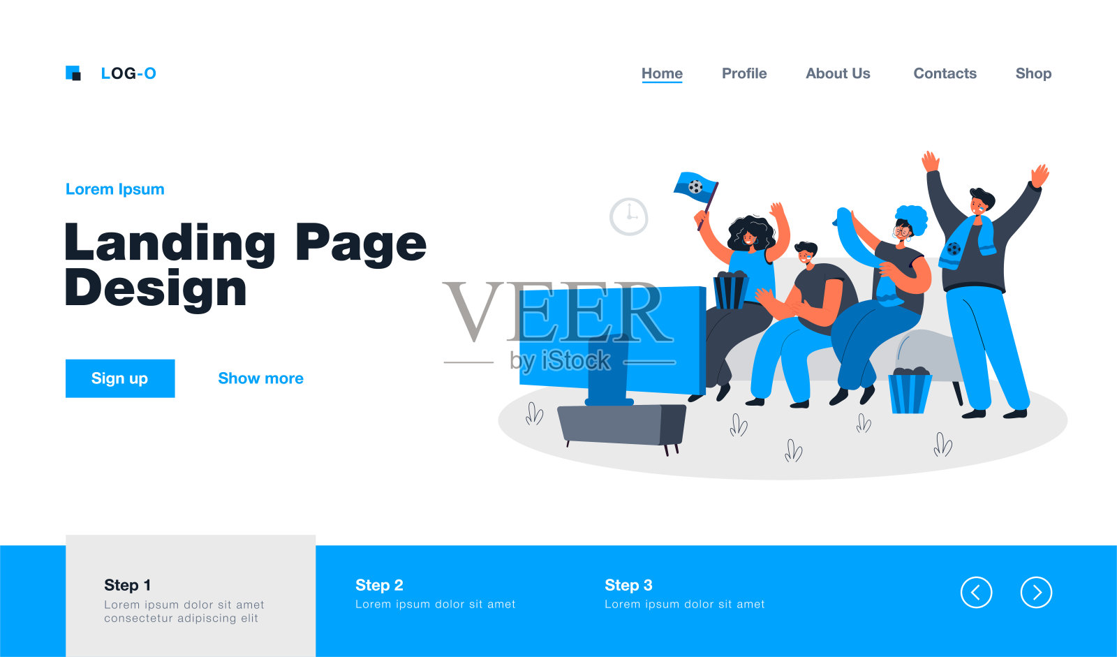 朋友们一起看足球或足球电视插画图片素材