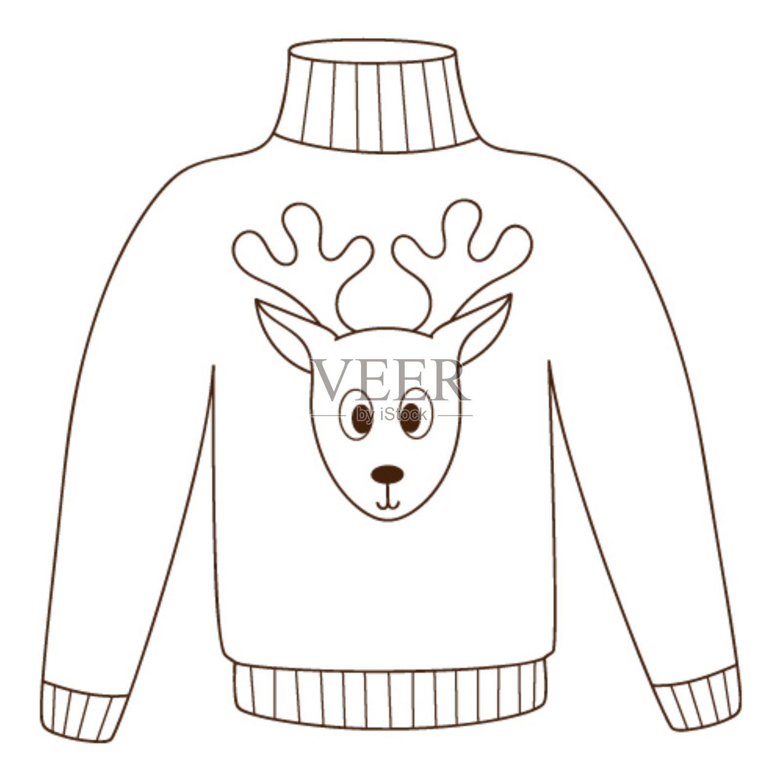红色夹克和一只可爱的鹿。一个温暖的毛衣。秋天的衣服。带有轮廓的设计元素。秋天的主题。手绘涂鸦。黑白矢量插图。孤立在白色背景上插画图片素材