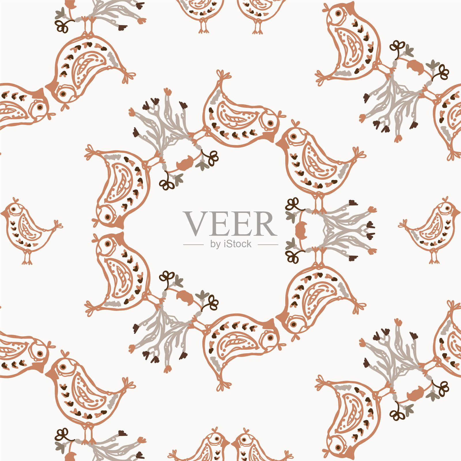 无缝极简涂鸦鸟图案背景插画图片素材