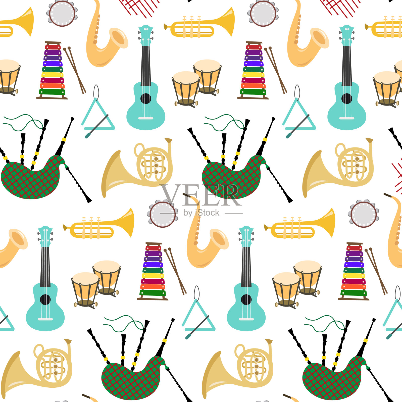 无缝模式与乐器上插画图片素材