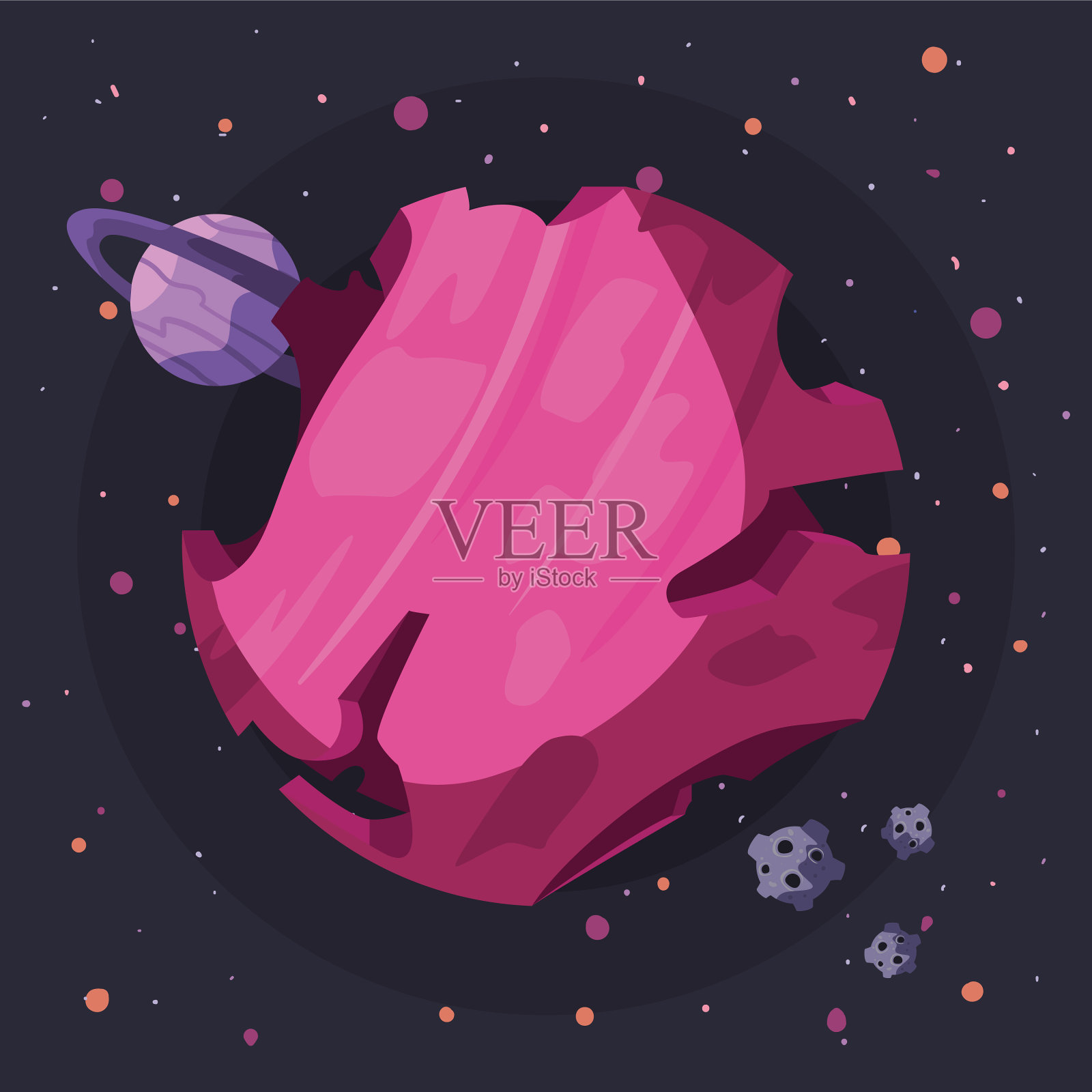 粉色空间的星球插画图片素材