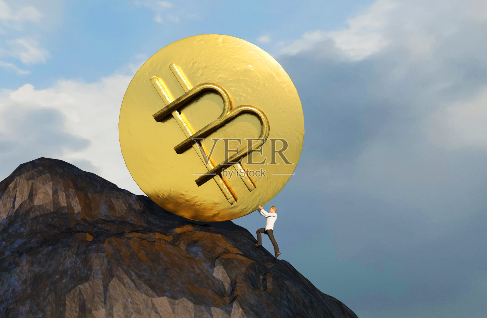 比特币价格下跌，加密货币贬值的概念呈现3d照片摄影图片