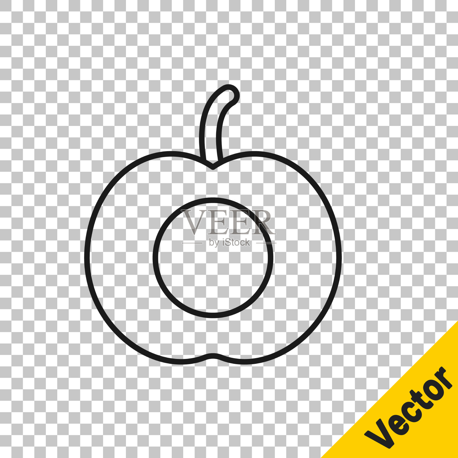 黑线桃树果实或油桃与叶的图标插画图片素材