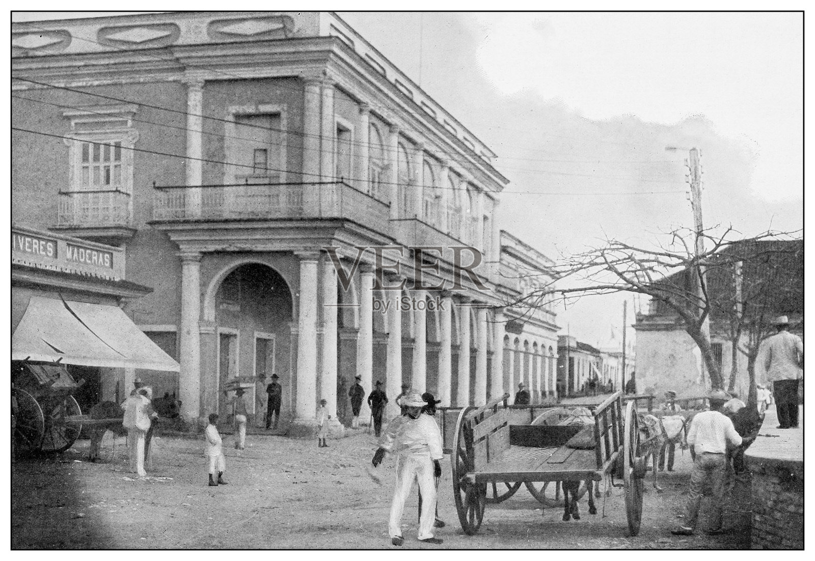 古董黑白照片:美国军需官总部，圣克拉拉，古巴照片摄影图片