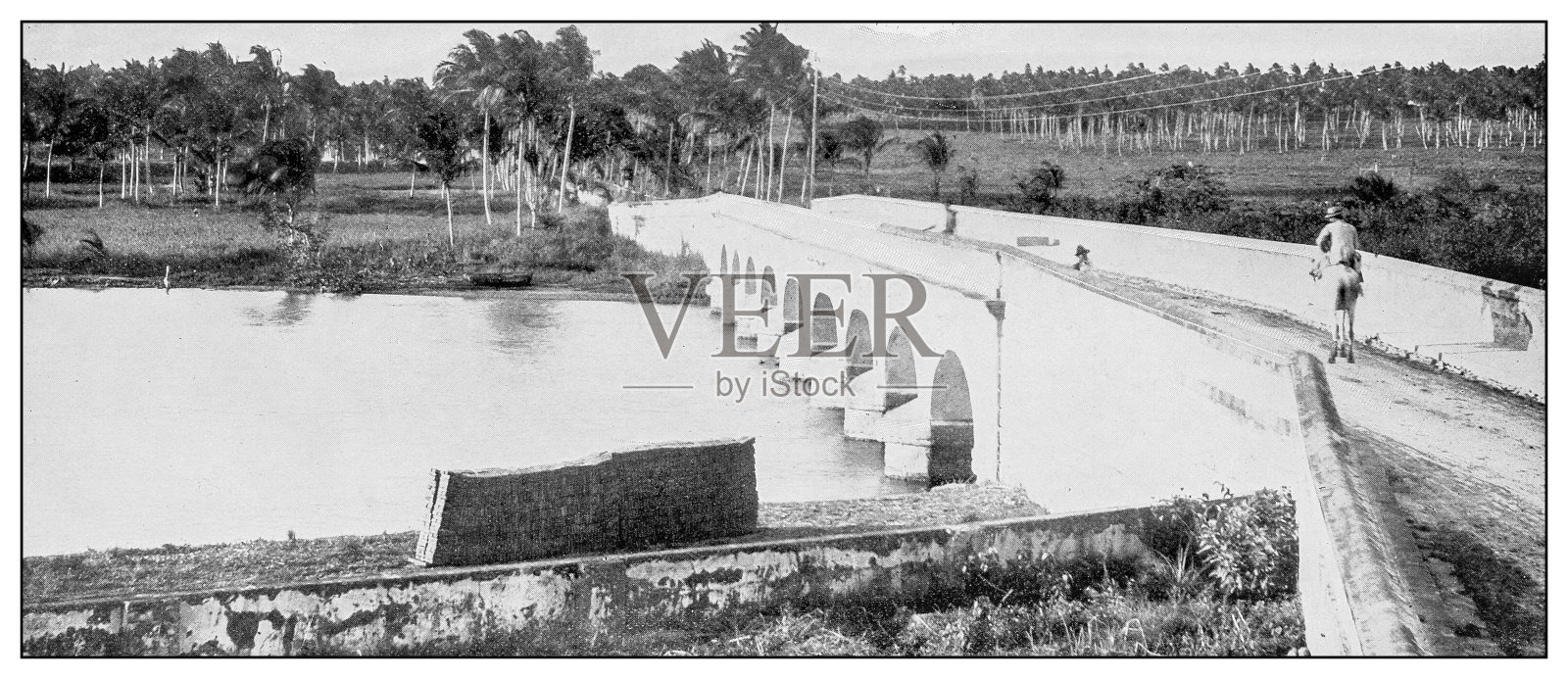 古老的黑白照片:1798年与英国人订婚的场景，波多黎各照片摄影图片