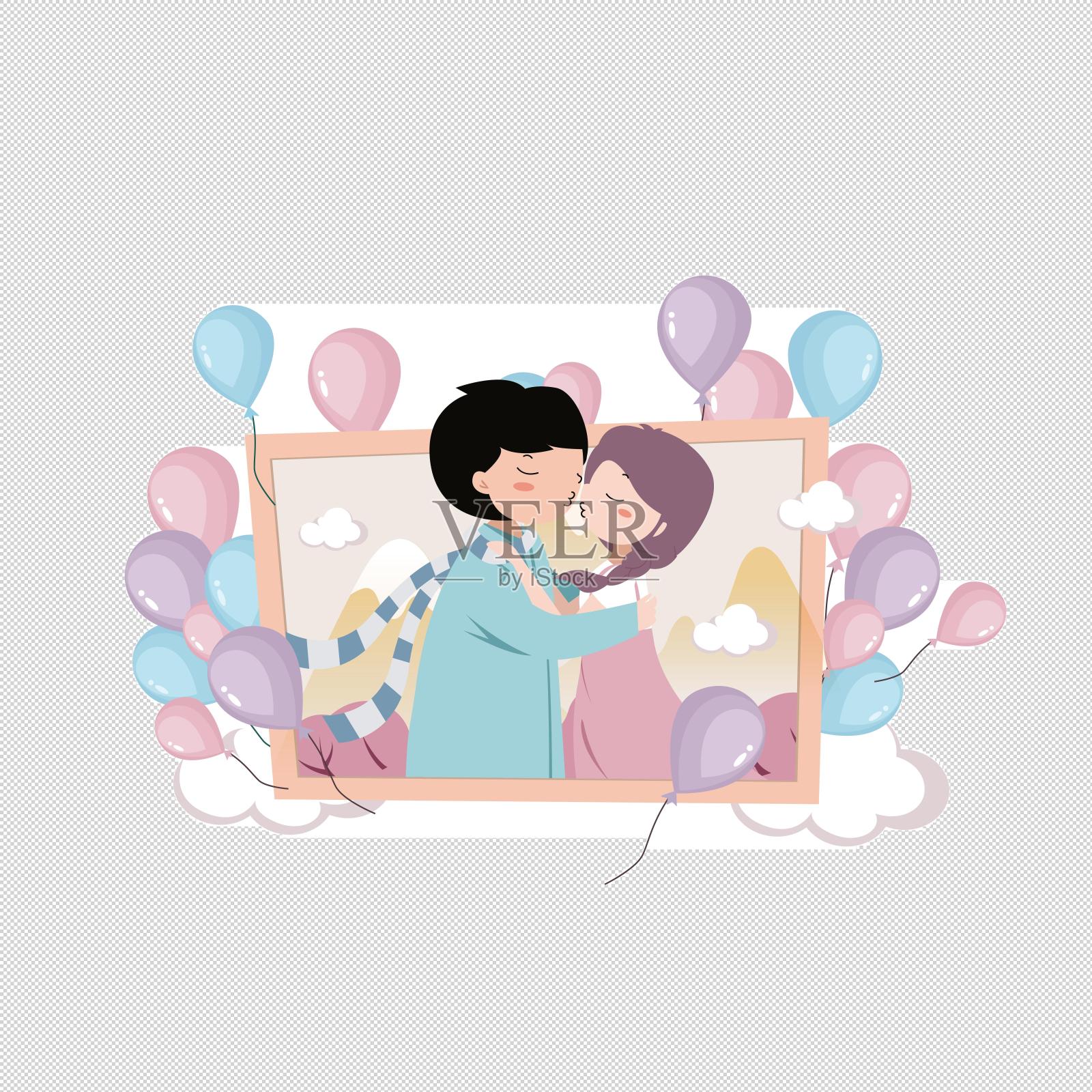 拥吻瞬间手绘插画设计元素图片