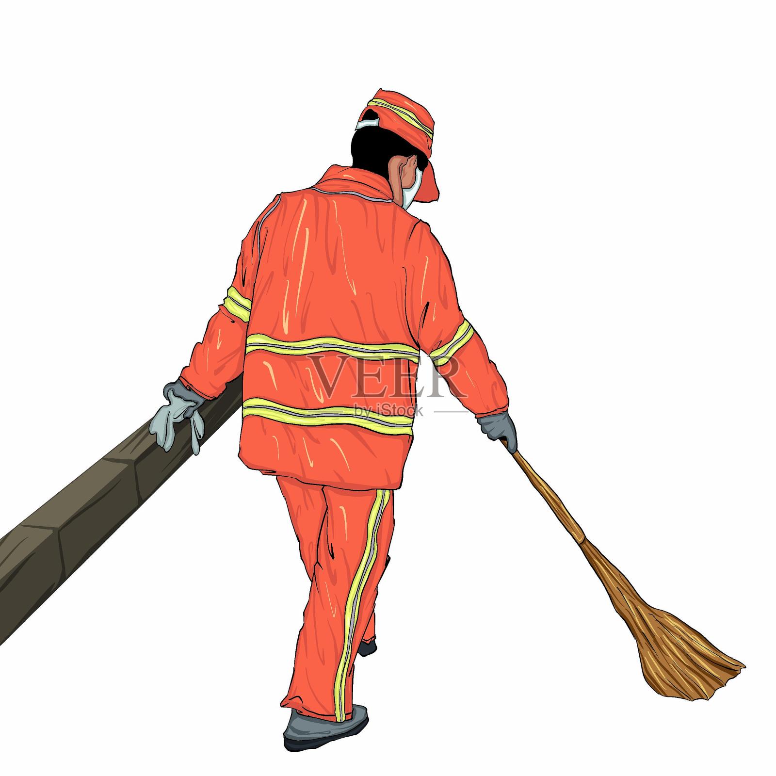 劳动节清洁工插画设计元素图片