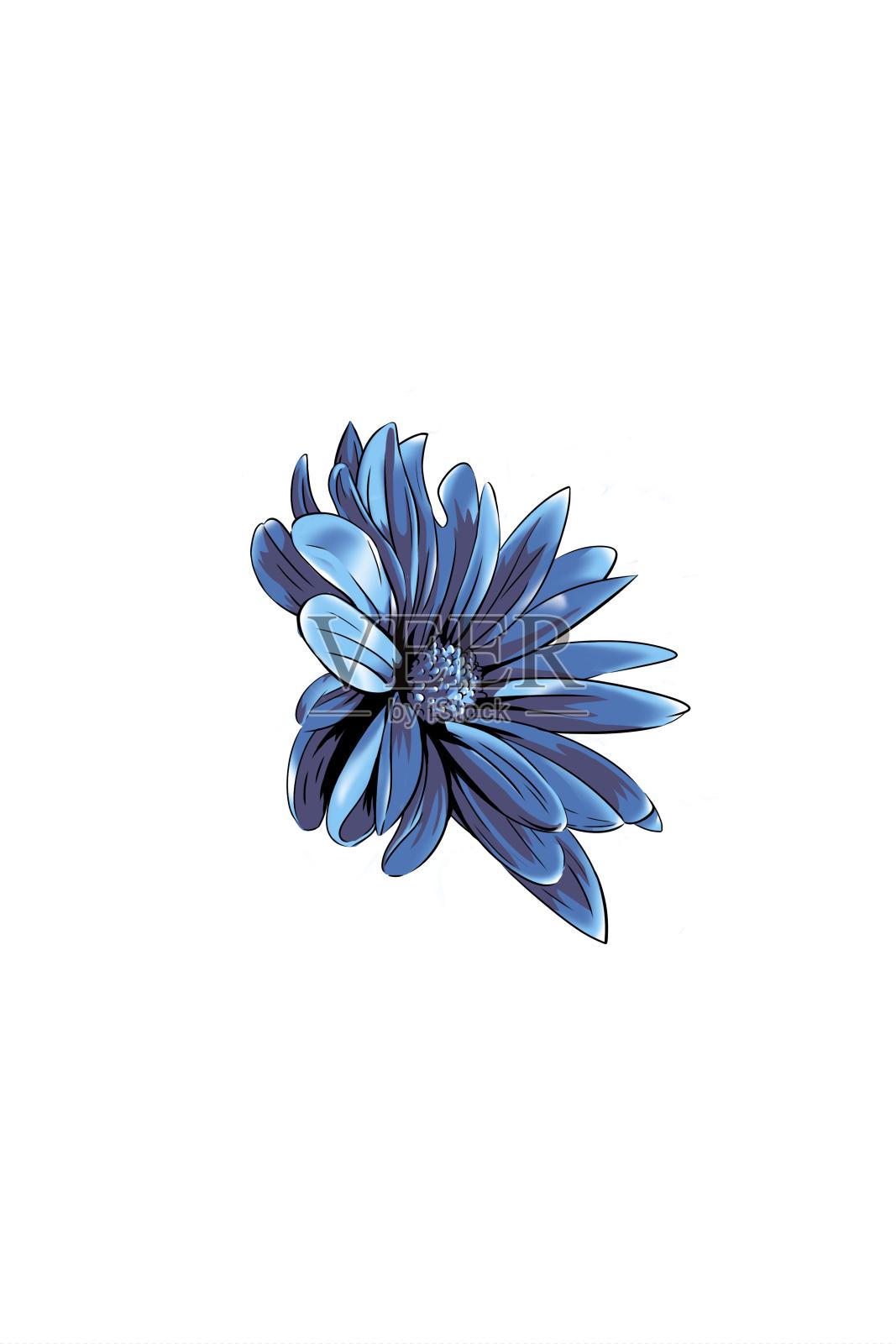 蓝色花卉插画设计元素图片