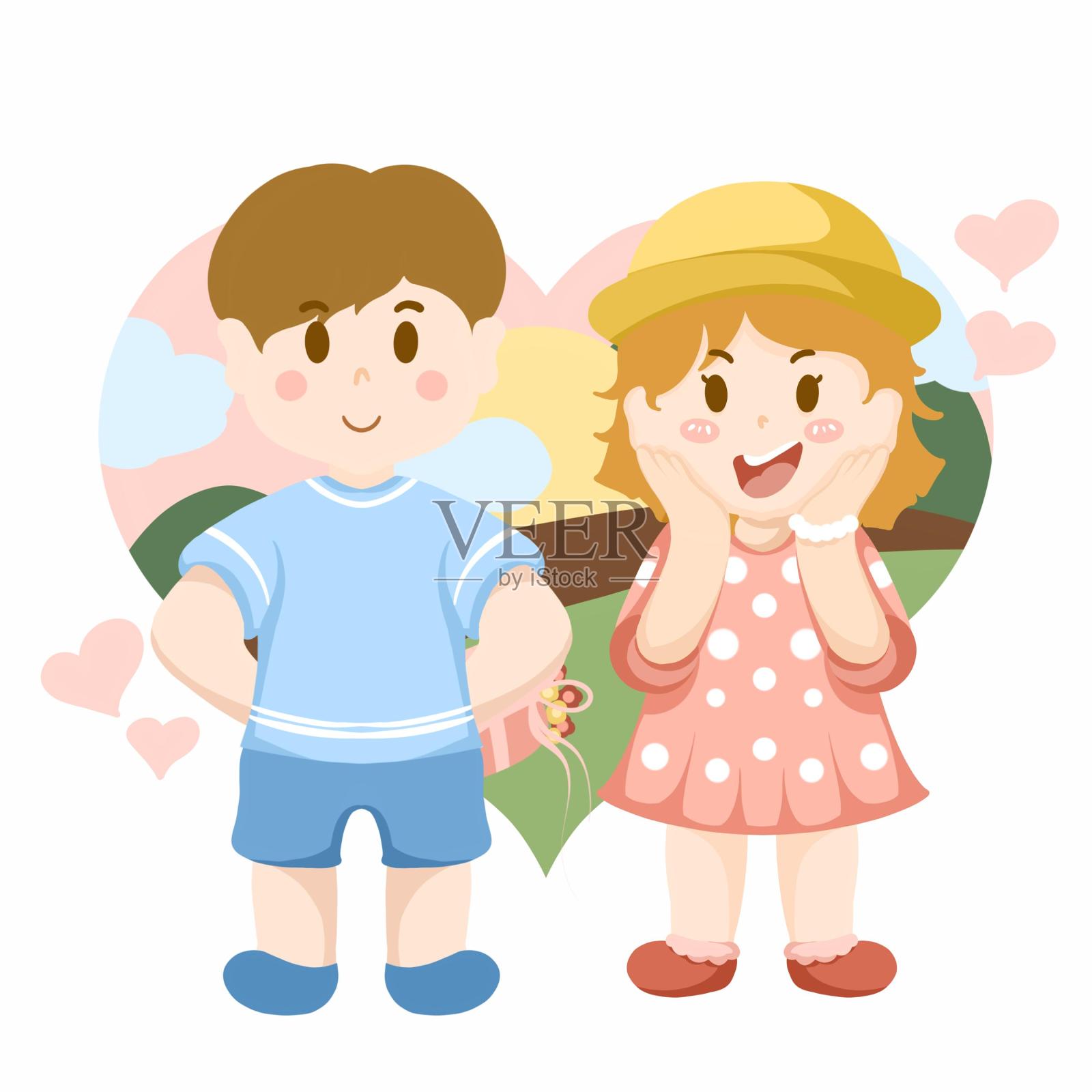 情侣约会人物插画设计元素图片