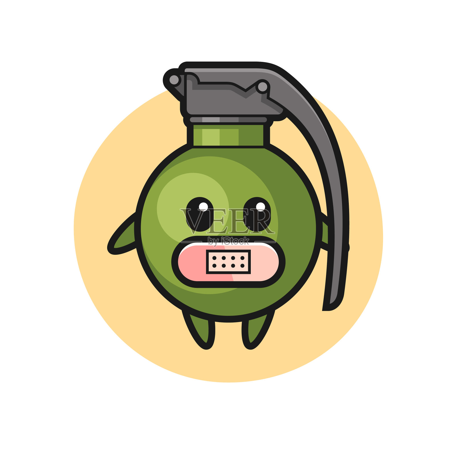 卡通手榴弹，嘴上粘着胶带设计元素图片