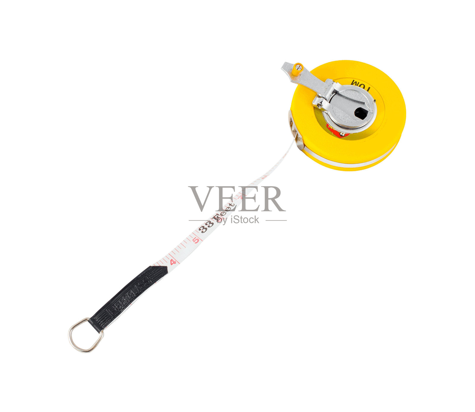 黄色卷尺的工具轮盘在白色的背景照片摄影图片