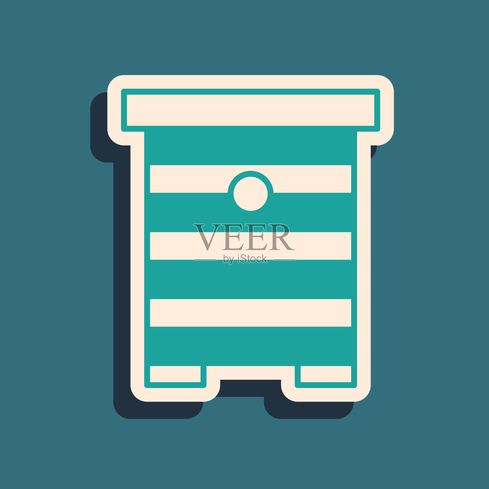 绿色蜂箱蜜蜂图标孤立在绿色上插画图片素材