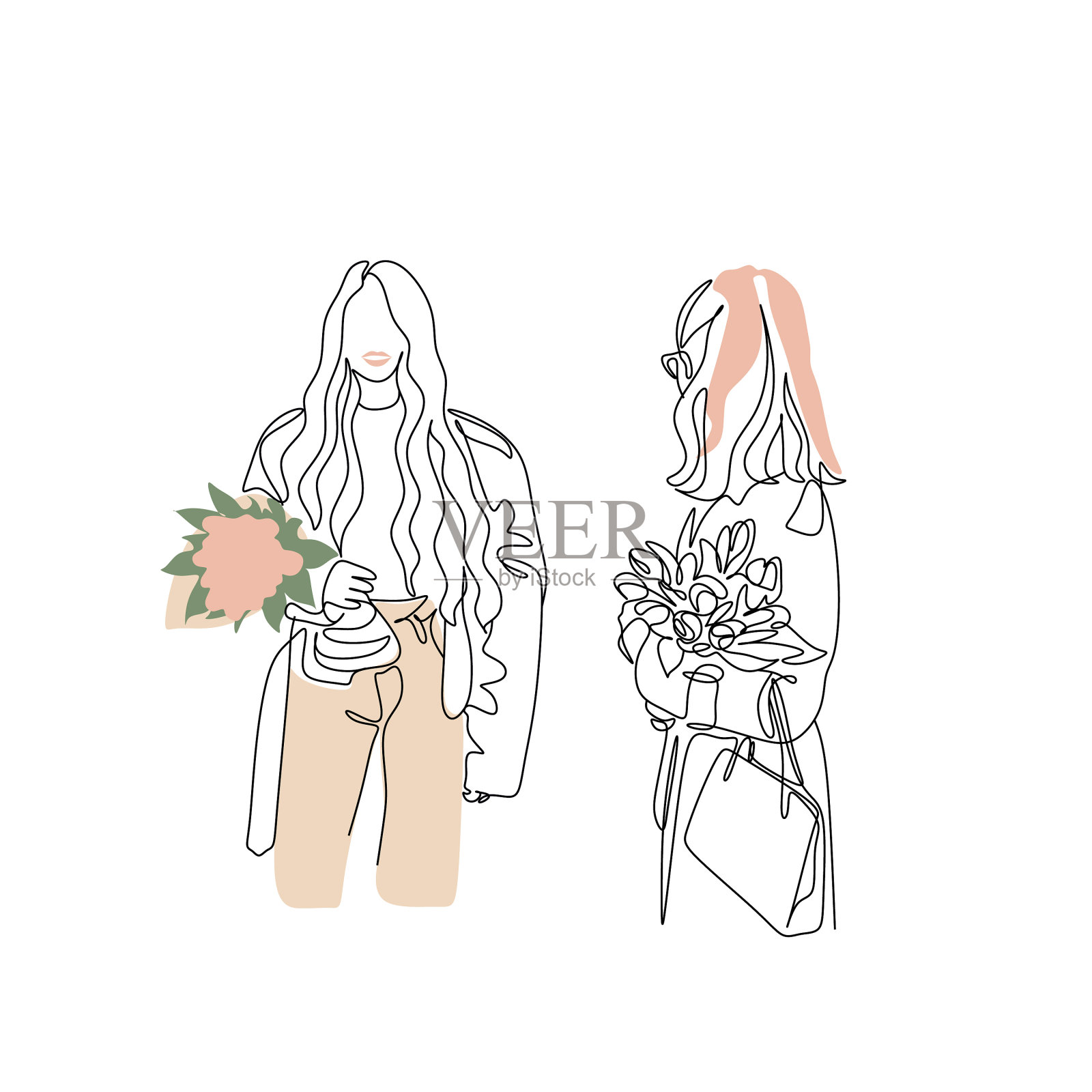 一线女时尚创意徒手插画图片素材