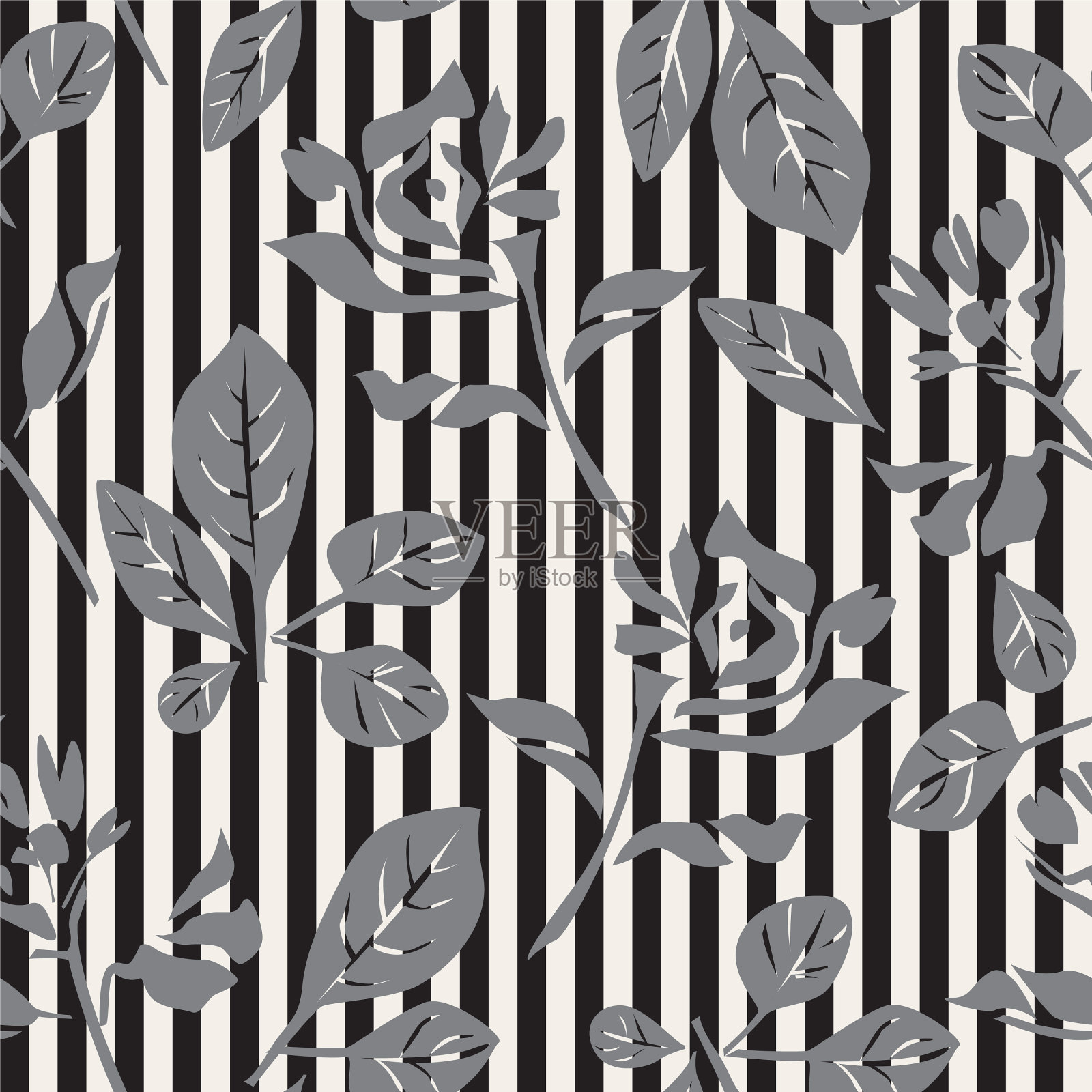 黑白植物花卉无缝图案插画图片素材