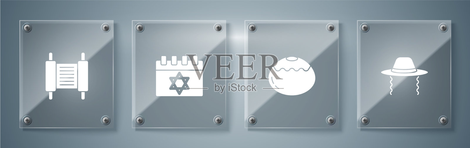 设置正统的犹太帽子犹太糖果面包店图标素材