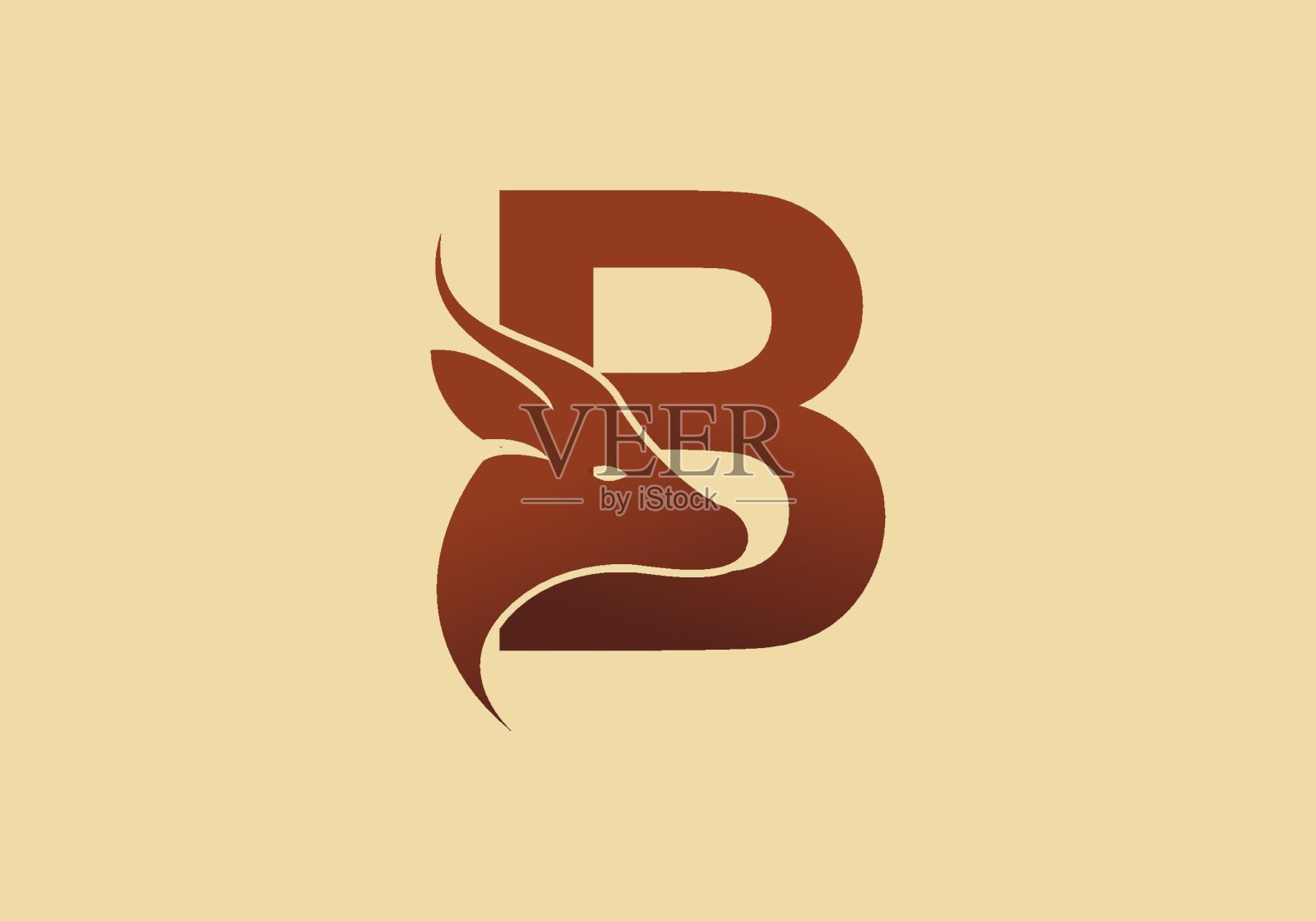 B首字母为棕色，带有鹿头图案插画图片素材