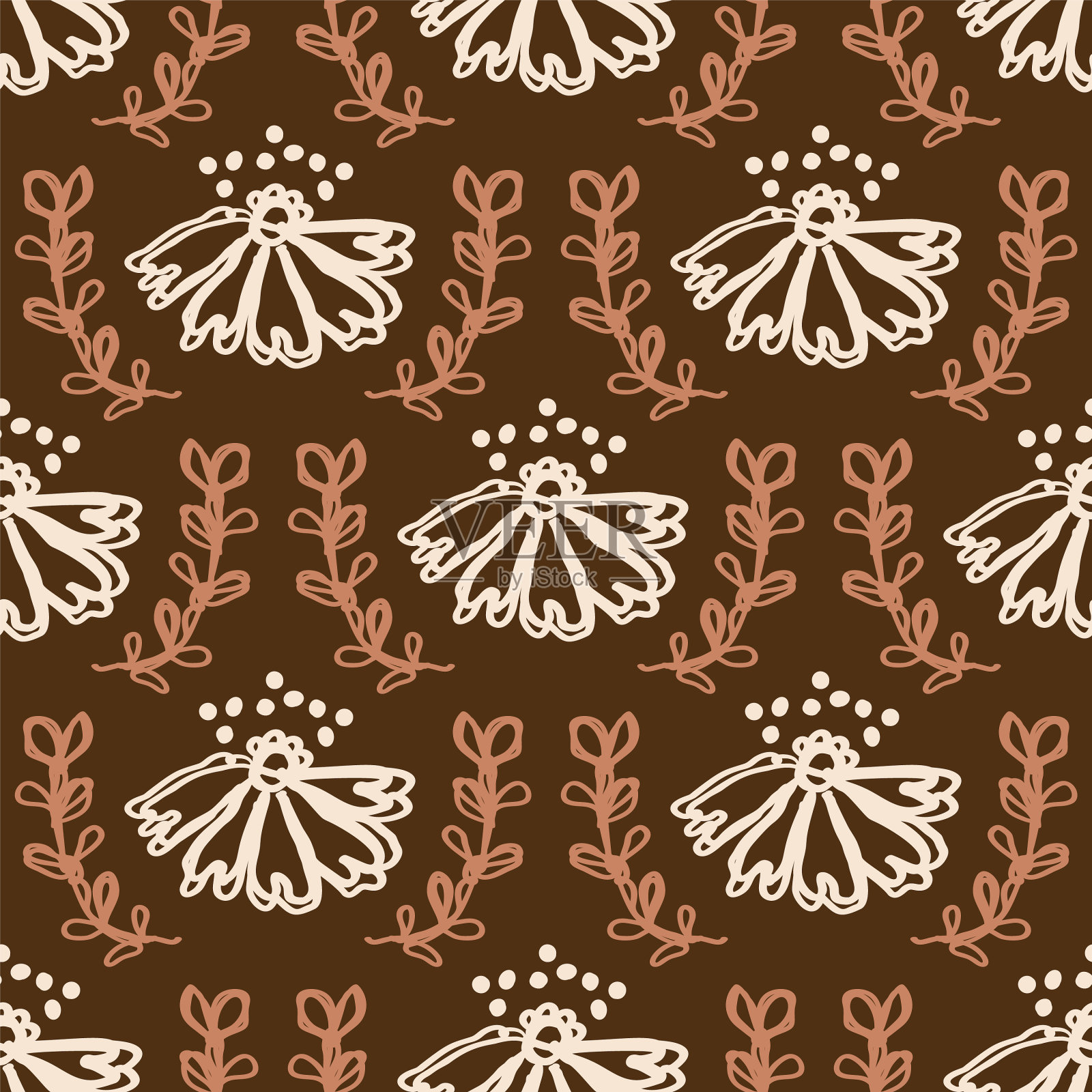 无缝极简涂鸦花卉图案插画图片素材